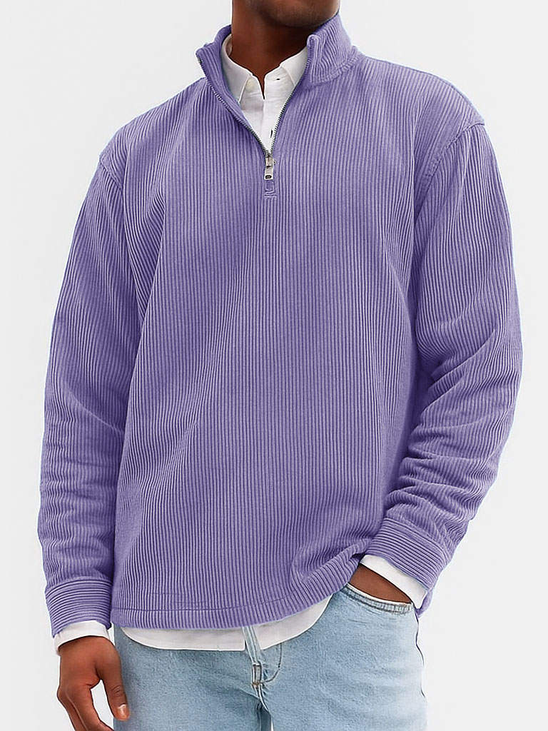 Men's Stylish Casual Ribbed Fabric Stand-up Collar Long-sleeved Sweatshirt 