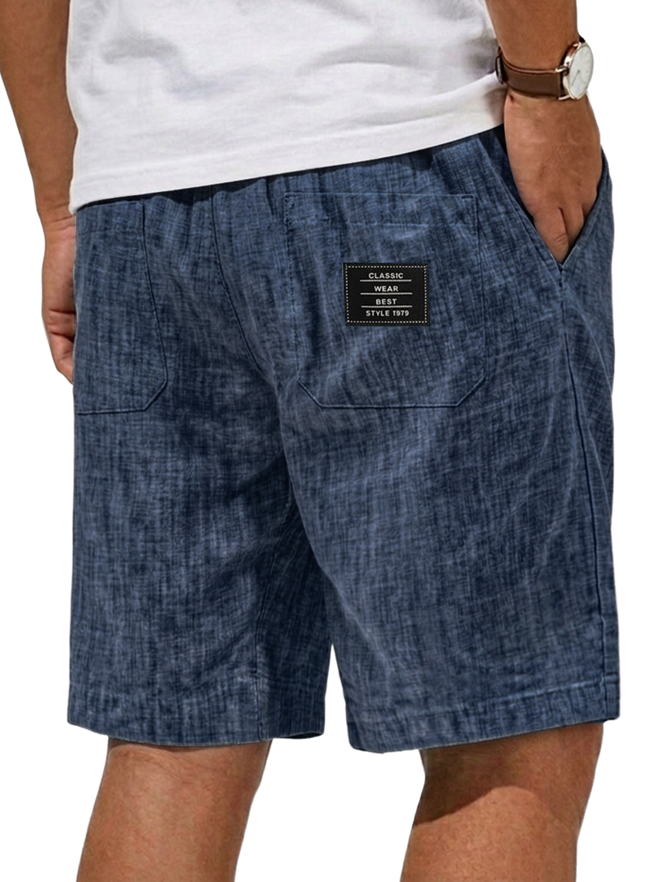 Men's Breathable Linen Embroidered Logo Casual Shorts