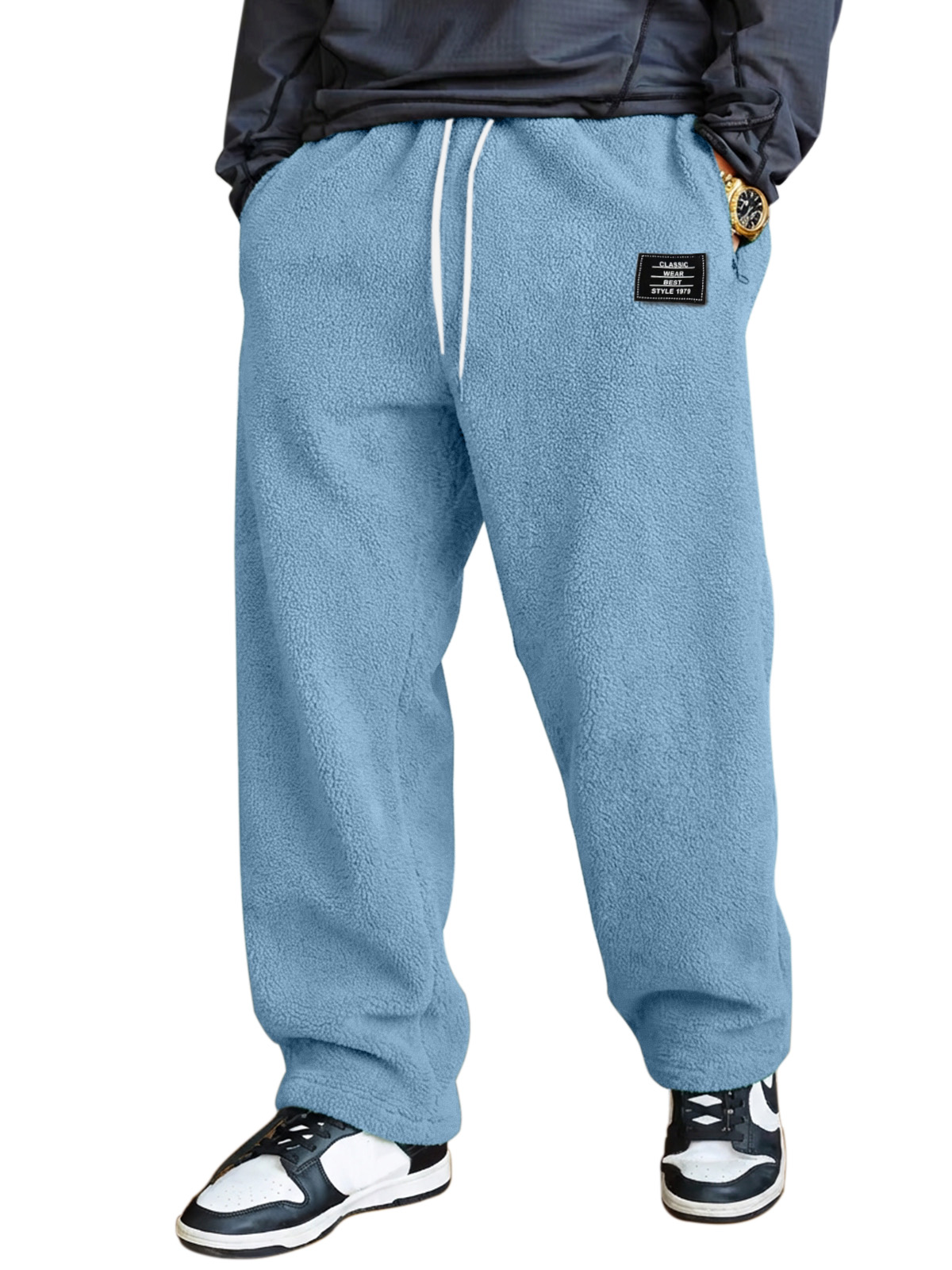 Men's Simple And Versatile Fleece Comfortable Loose Straight-leg Trousers