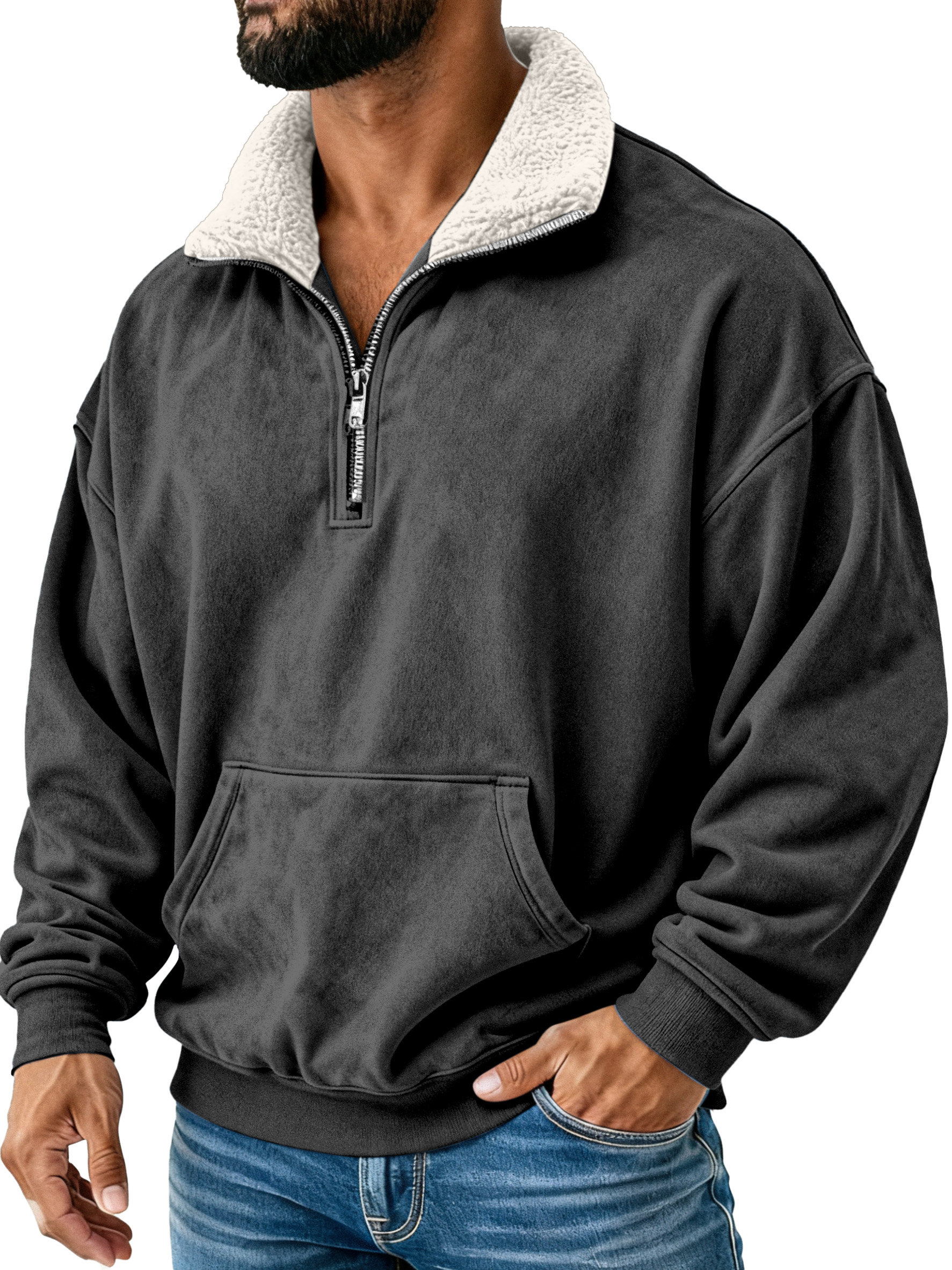 Retro Simple Plush Stand Collar Long Sleeve Sweatshirt