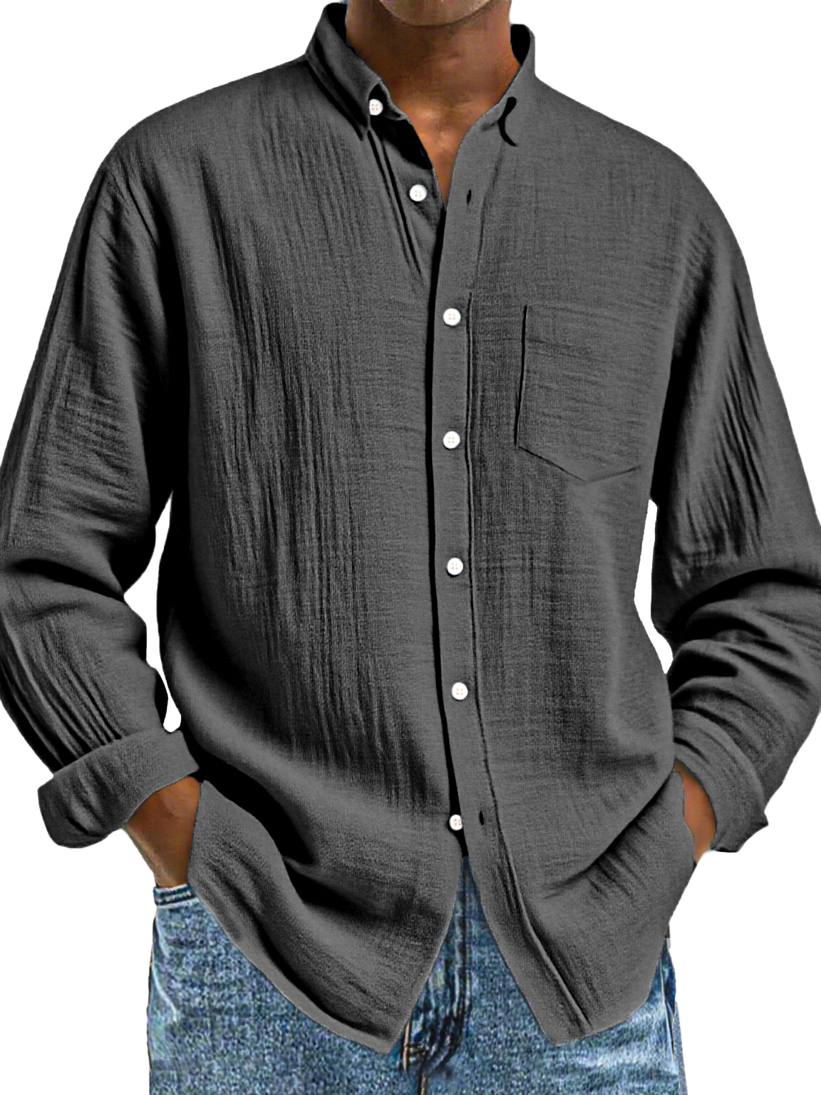 Men's Loose Everyday Breathable Solid Color Simple Long-sleeved Shirt