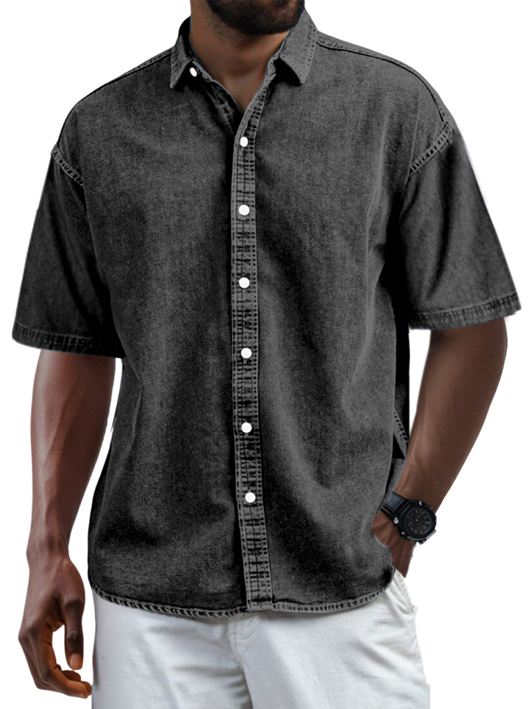 Men's Casual Vintage Button Lapel Short Sleeve Shirt