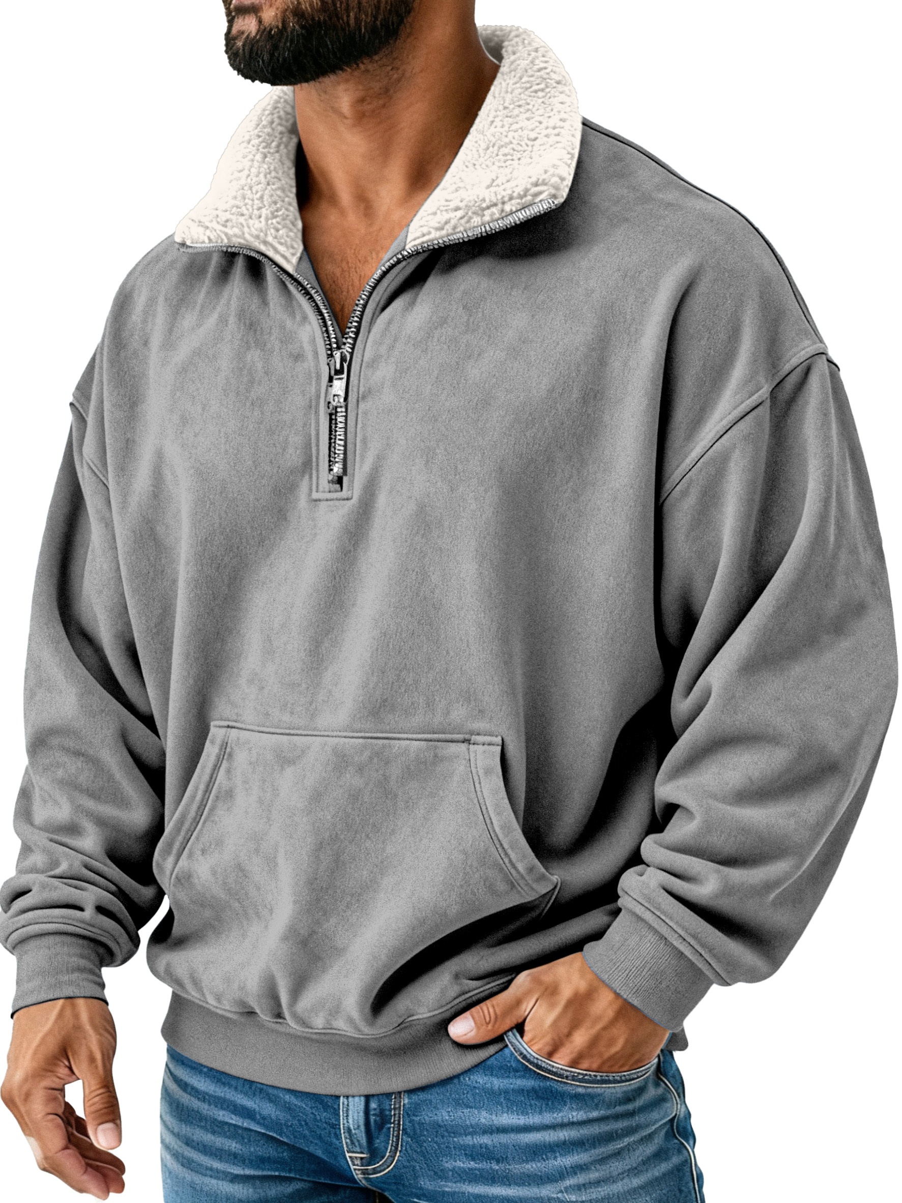 Retro Simple Plush Stand Collar Long Sleeve Sweatshirt