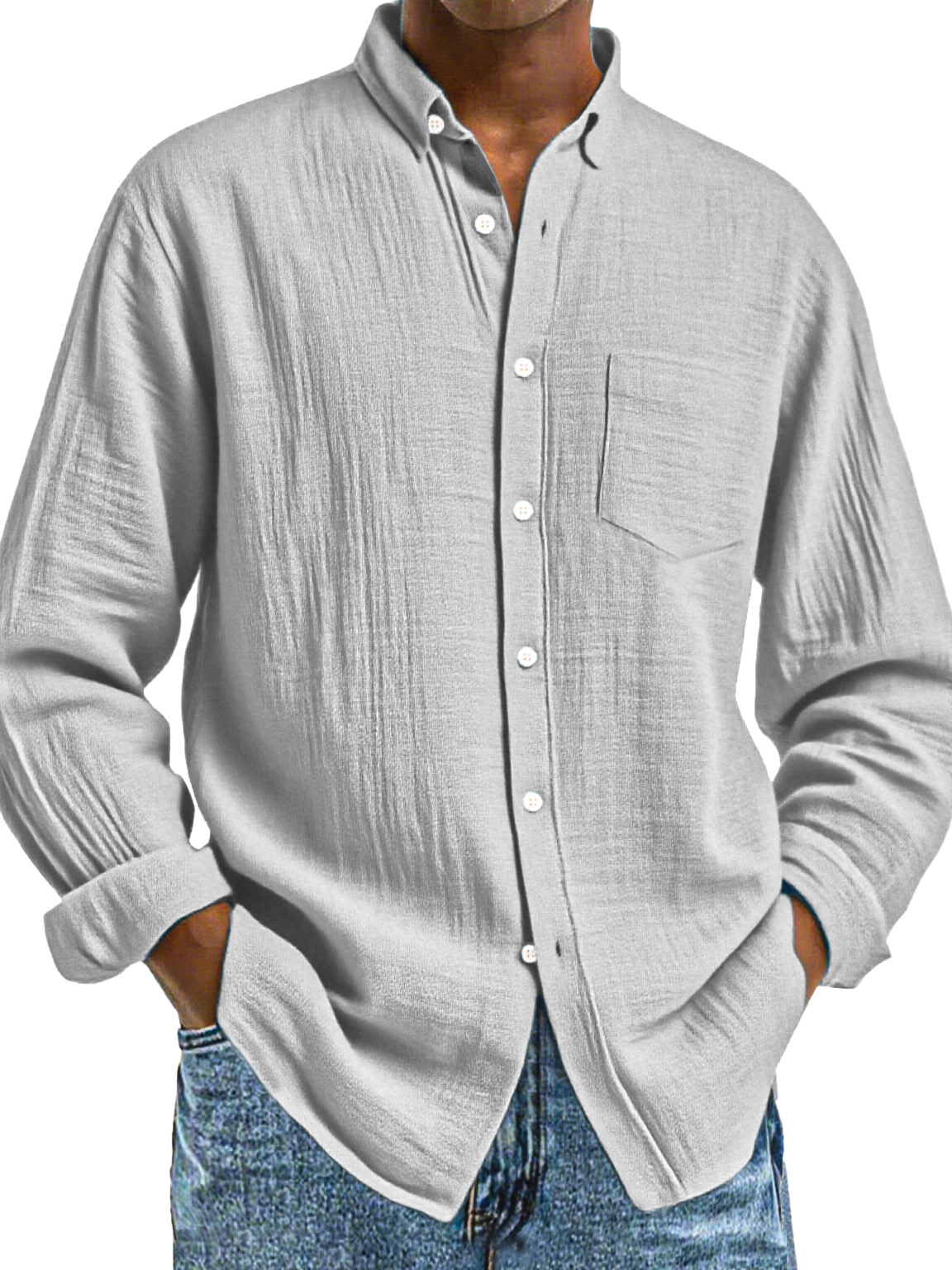 Men's Loose Everyday Breathable Solid Color Simple Long-sleeved Shirt