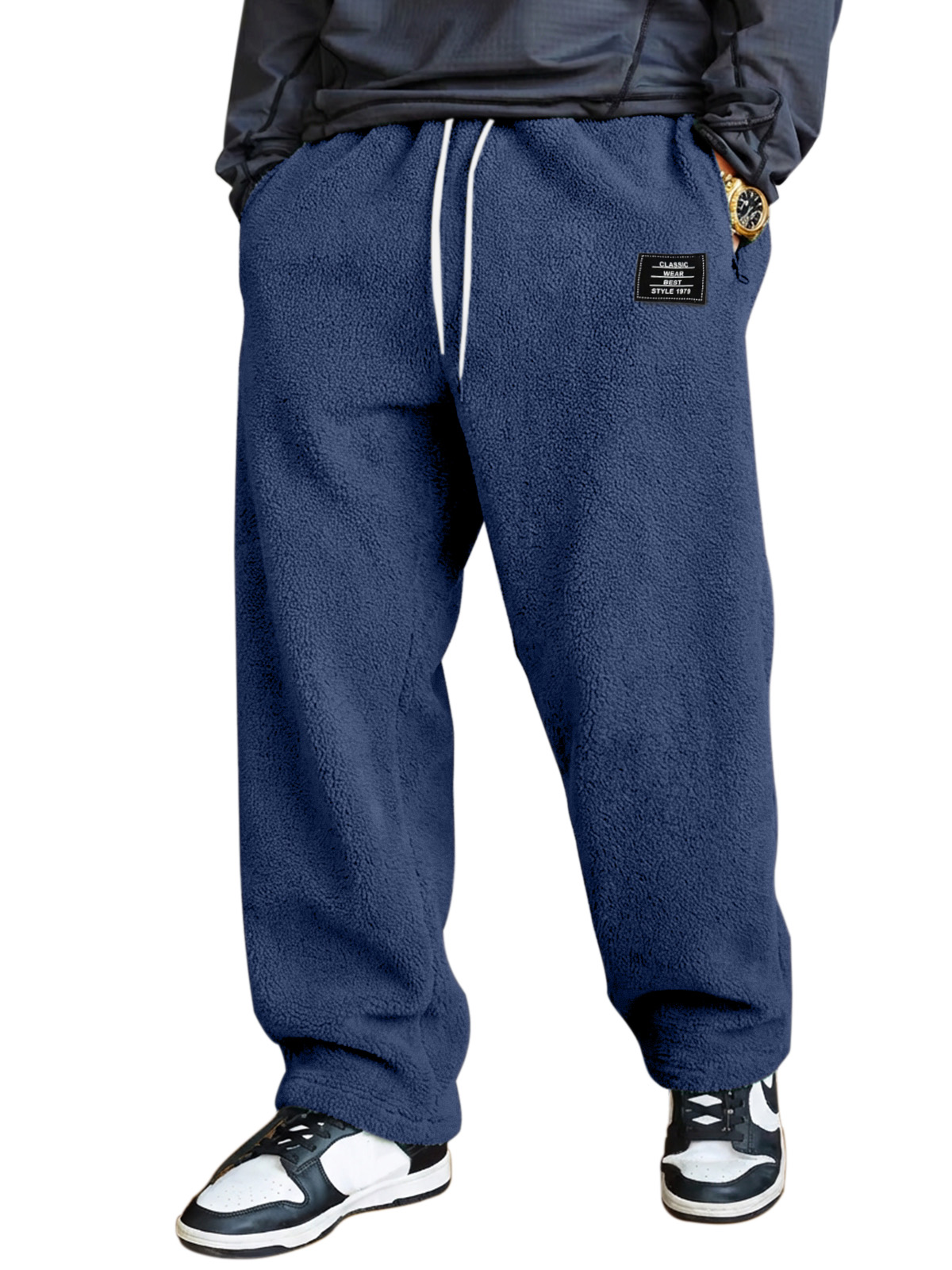 Men's Simple And Versatile Fleece Comfortable Loose Straight-leg Trousers