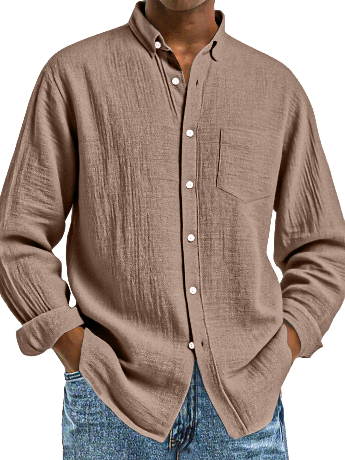 Men's Loose Everyday Breathable Solid Color Simple Long-sleeved Shirt