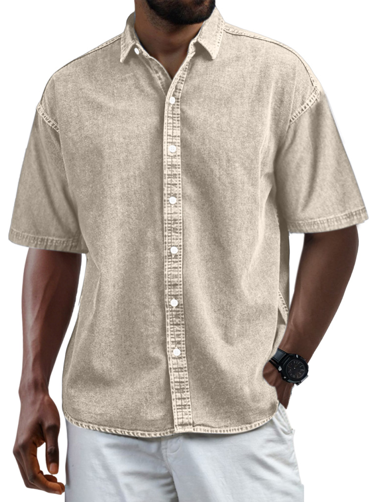 Men's Casual Vintage Button Lapel Short Sleeve Shirt