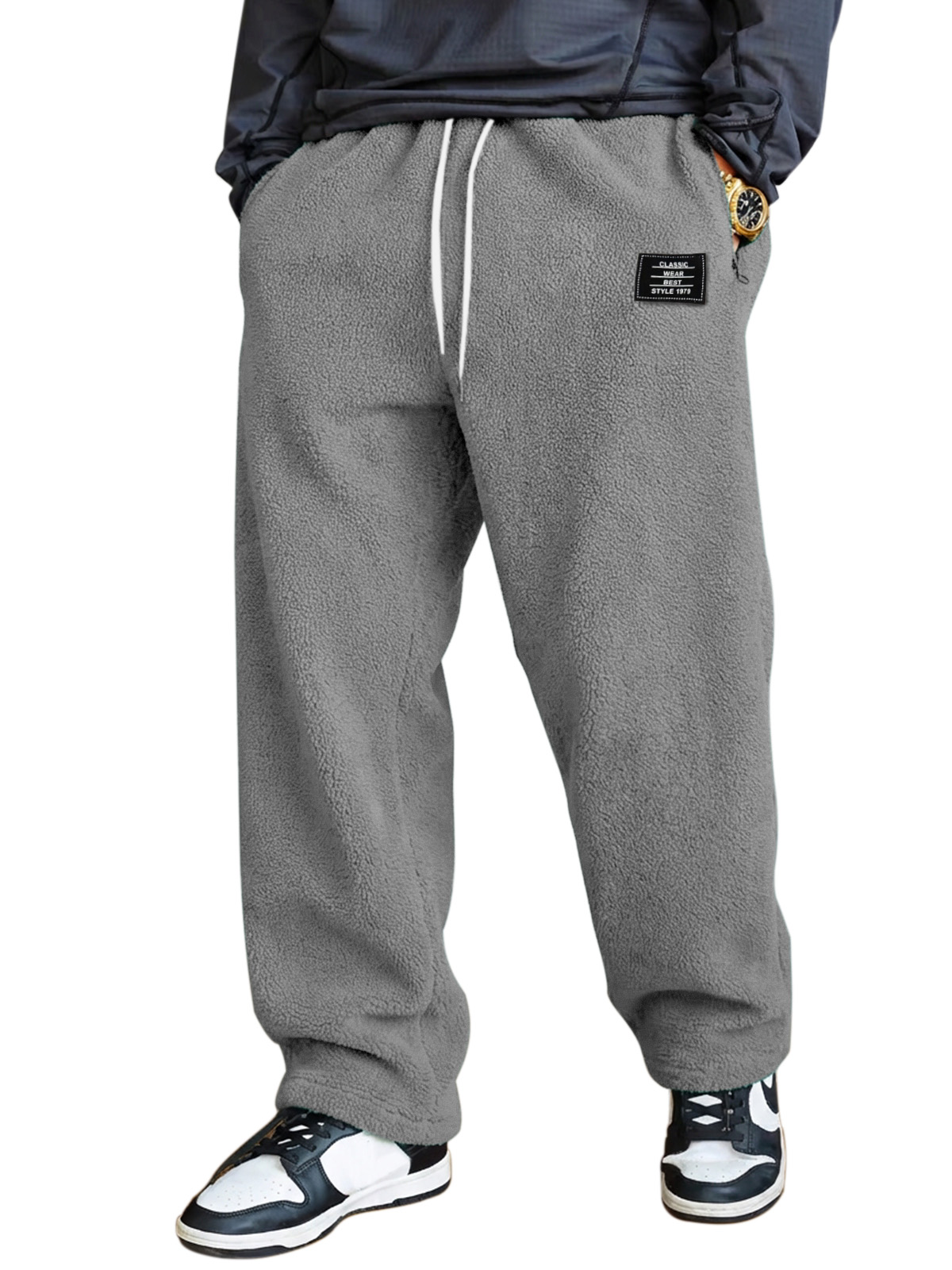 Men's Simple And Versatile Fleece Comfortable Loose Straight-leg Trousers