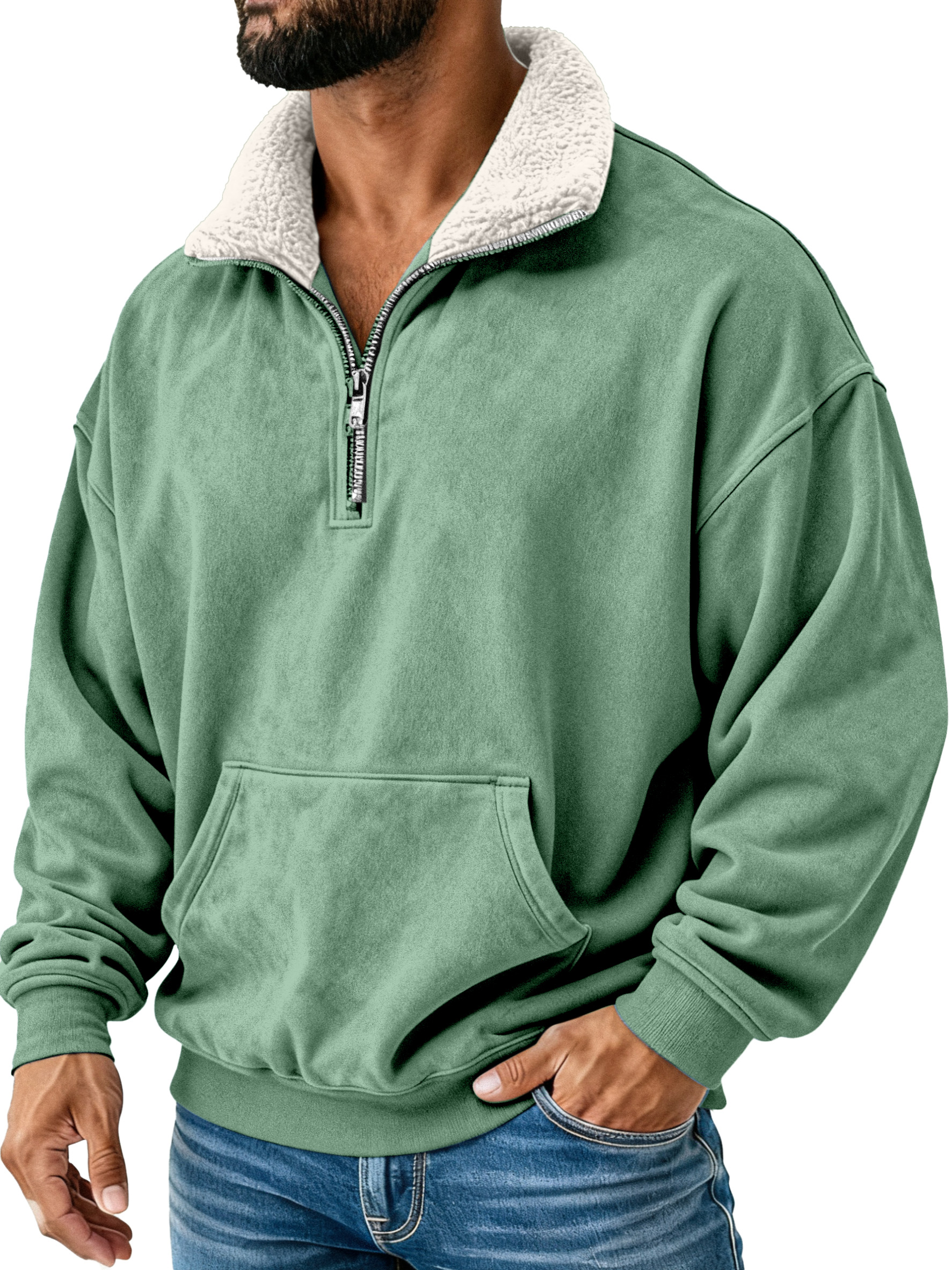 Retro Simple Plush Stand Collar Long Sleeve Sweatshirt