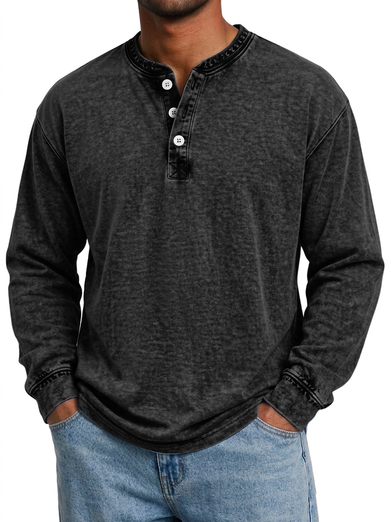 Men's Vintage Comfortable Casual Long-Sleeve Henley Shirt
