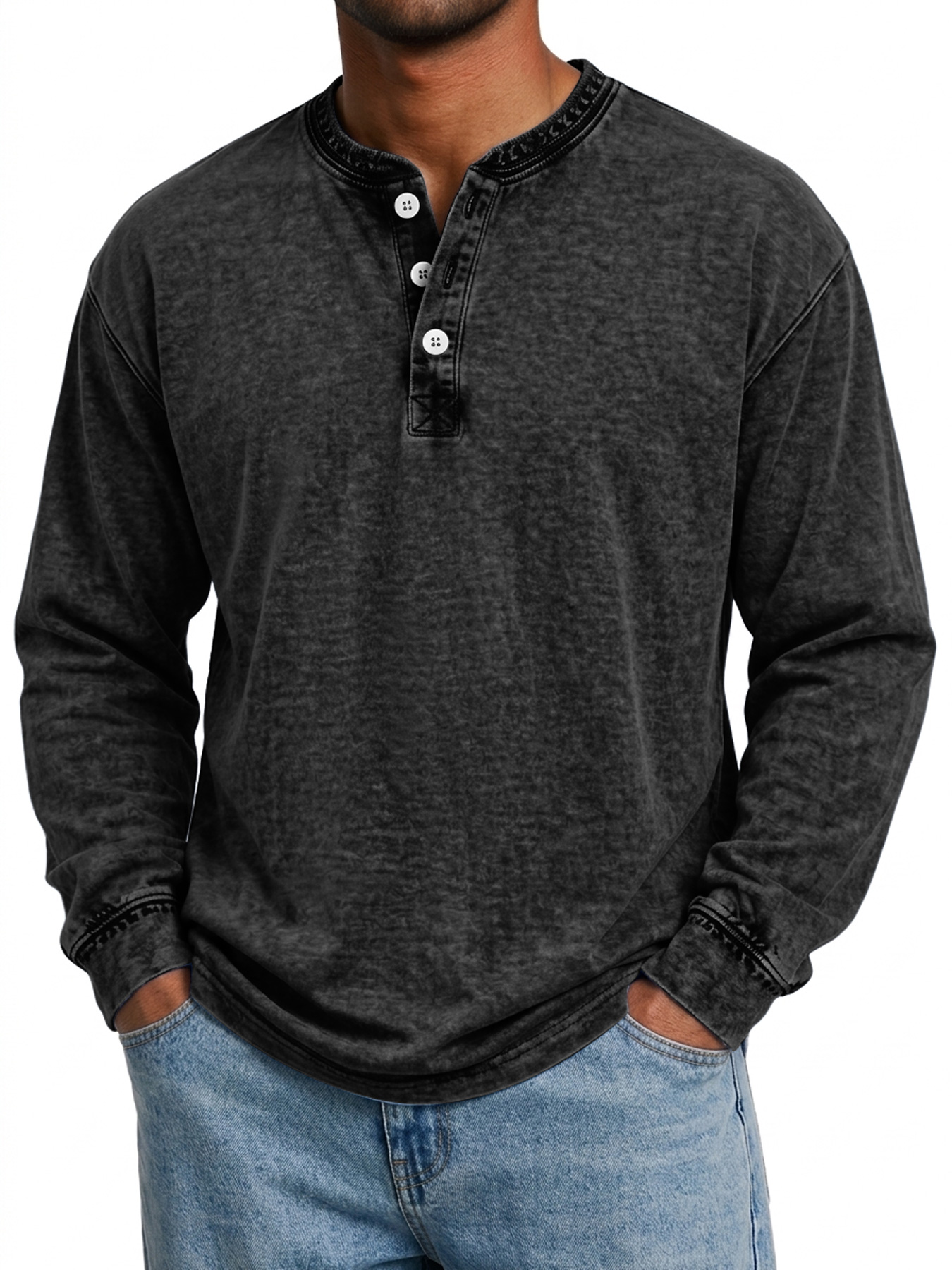 Men's Vintage Comfortable Casual Long-Sleeve Henley Shirt