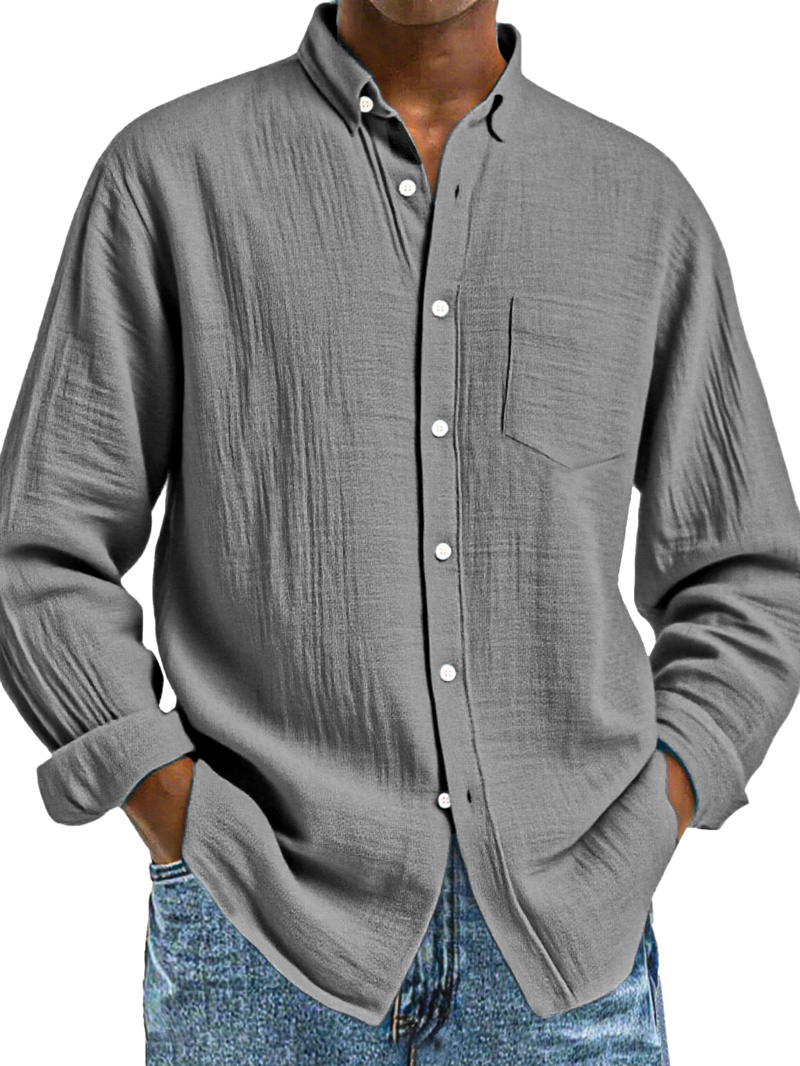 Men's Loose Everyday Breathable Solid Color Simple Long-sleeved Shirt