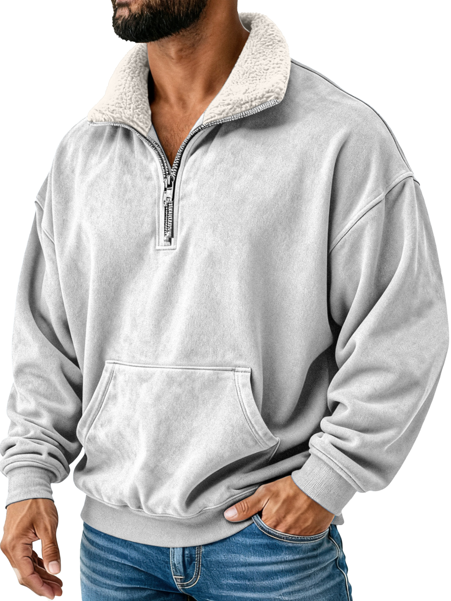 Retro Simple Plush Stand Collar Long Sleeve Sweatshirt