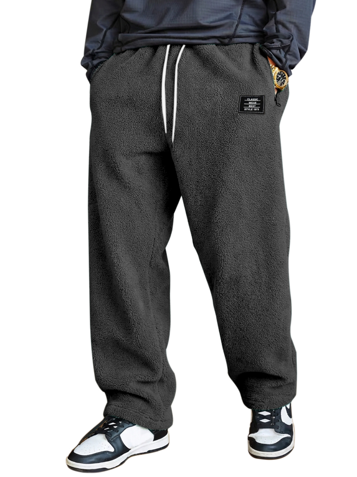 Men's Simple And Versatile Fleece Comfortable Loose Straight-leg Trousers