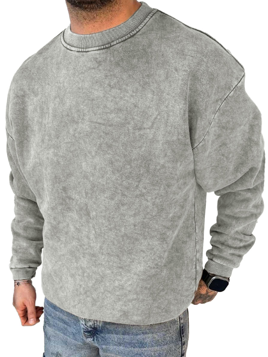 Men's Fashion Casual Washed Distressed Long Sleeve Round Neck Sweatshirt