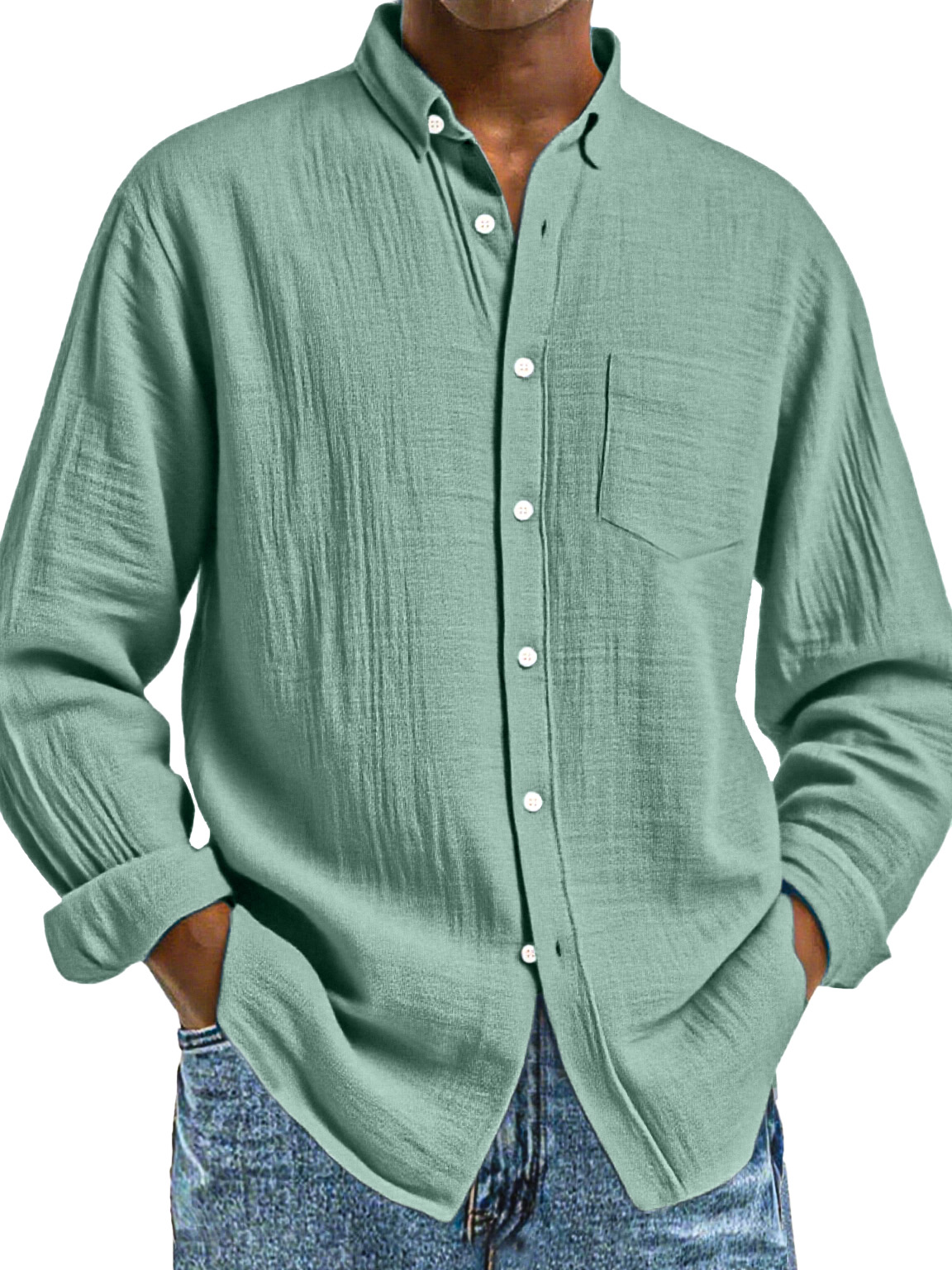 Men's Loose Everyday Breathable Solid Color Simple Long-sleeved Shirt