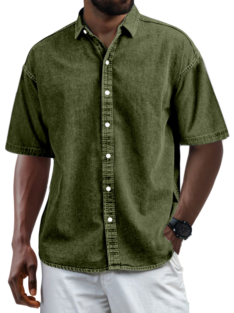 Men's Casual Vintage Button Lapel Short Sleeve Shirt