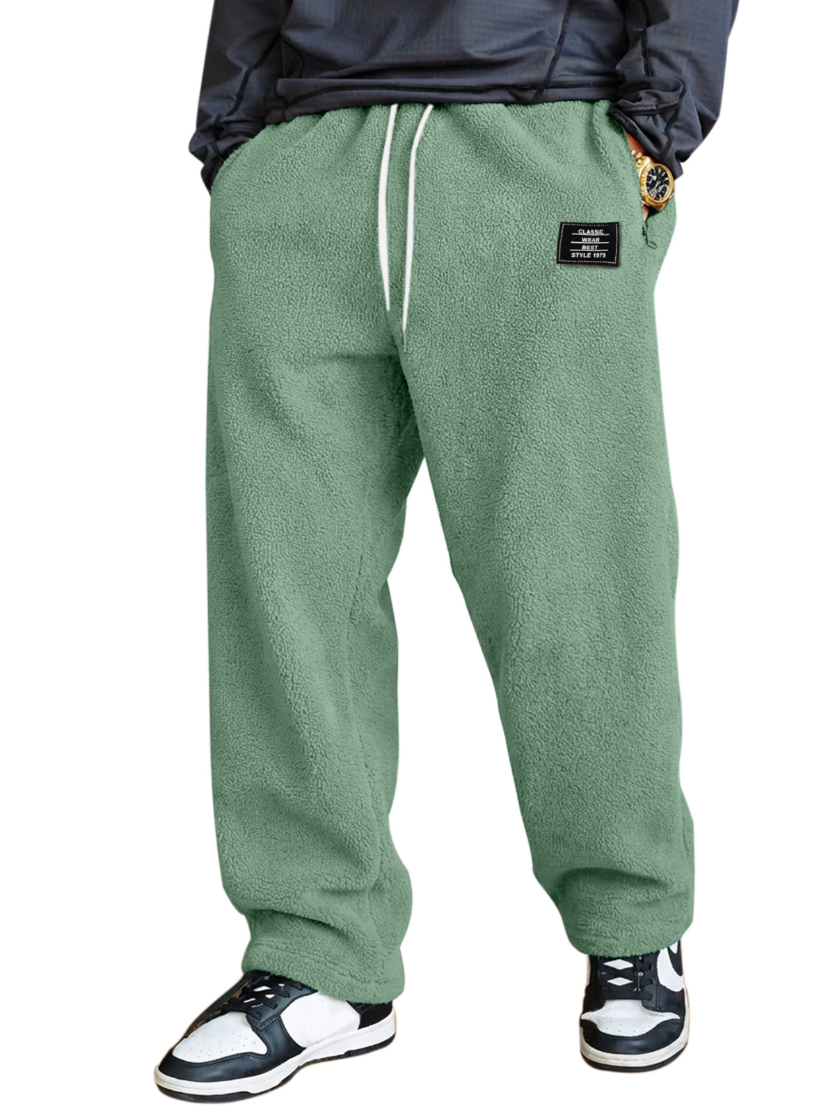 Men's Simple And Versatile Fleece Comfortable Loose Straight-leg Trousers