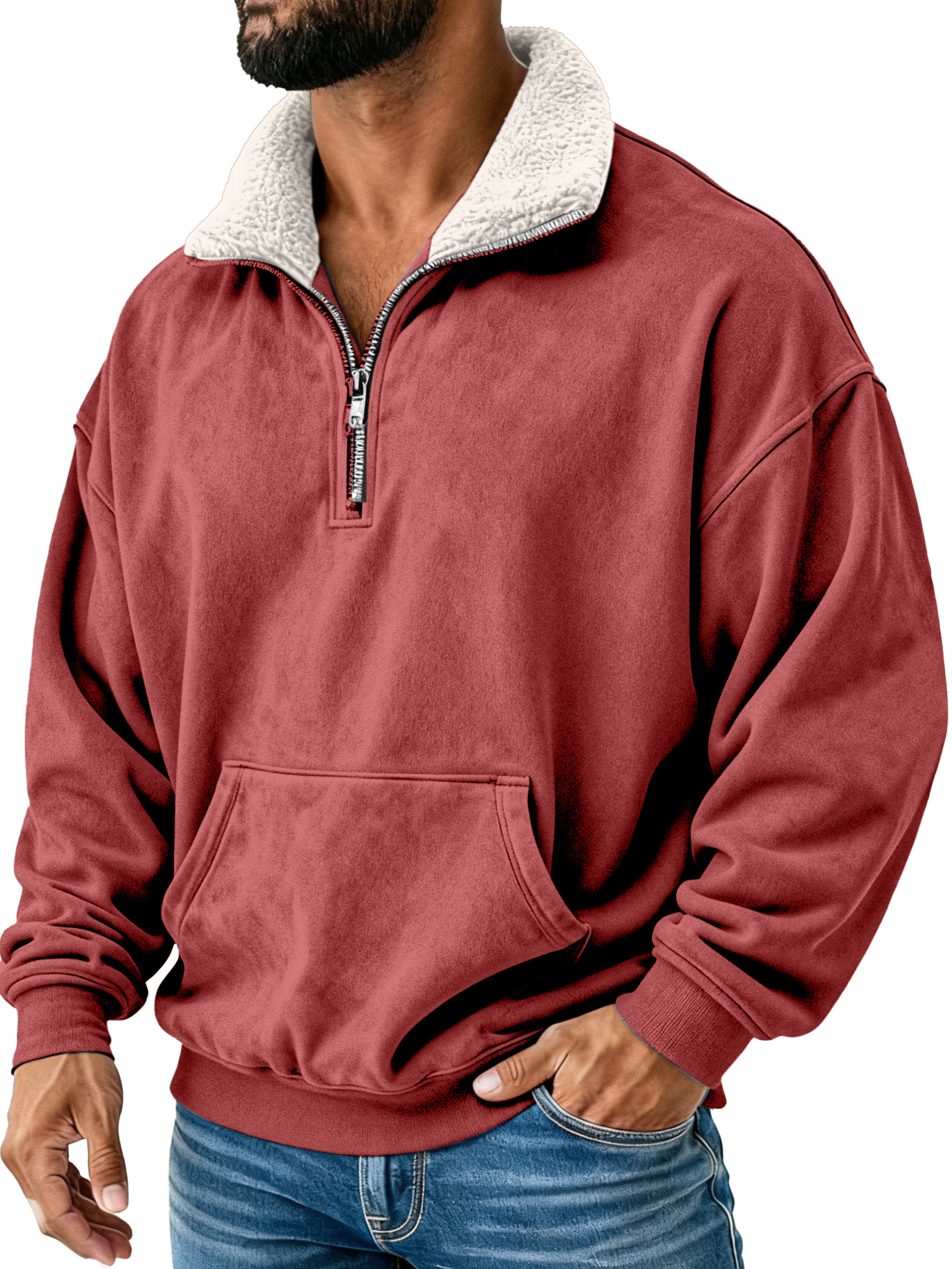 Retro Simple Plush Stand Collar Long Sleeve Sweatshirt