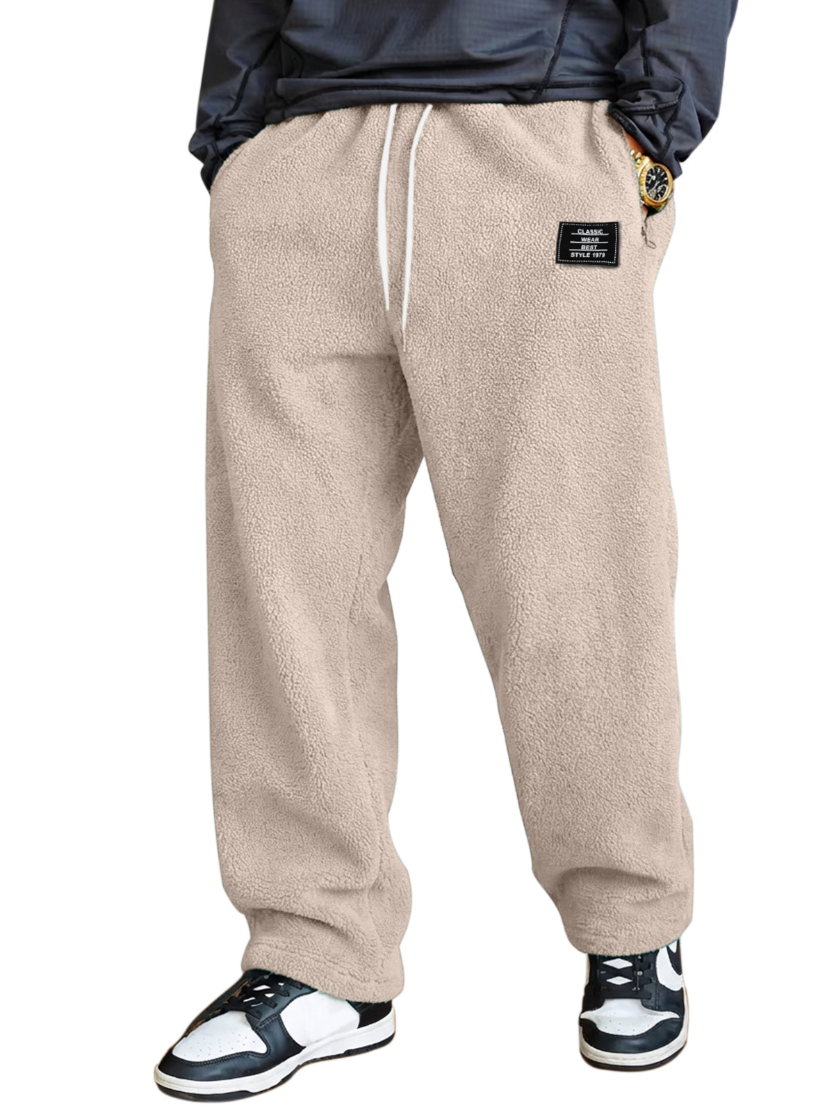 Men's Simple And Versatile Fleece Comfortable Loose Straight-leg Trousers