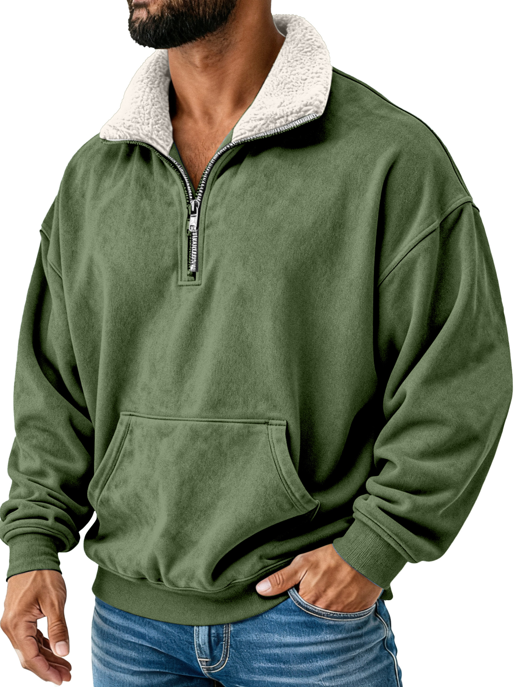 Retro Simple Plush Stand Collar Long Sleeve Sweatshirt