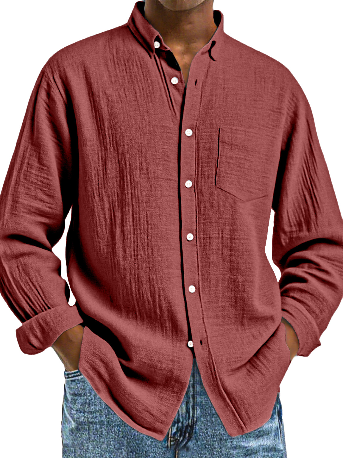 Men's Loose Everyday Breathable Solid Color Simple Long-sleeved Shirt