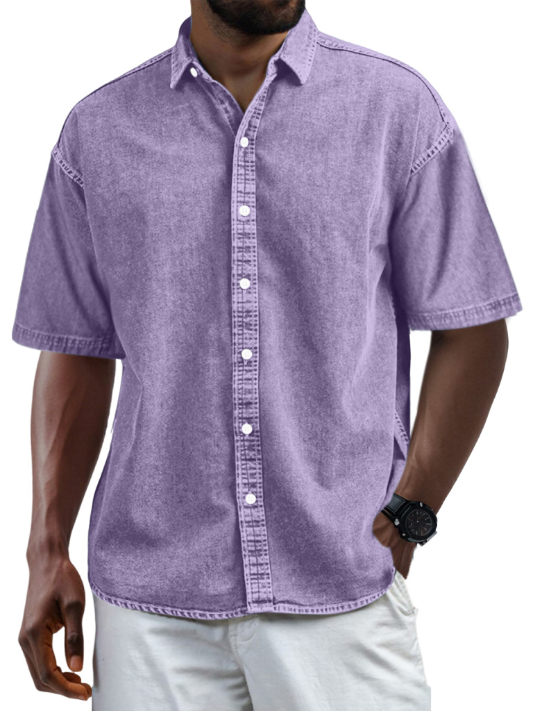 Men's Casual Vintage Button Lapel Short Sleeve Shirt