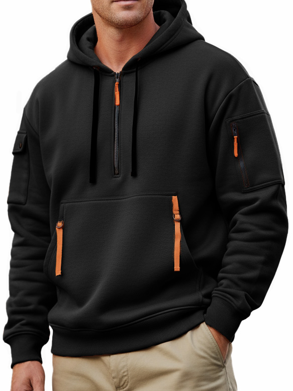 Men's Casual Sportswear Hoodie With Multiple Zipper Pockets