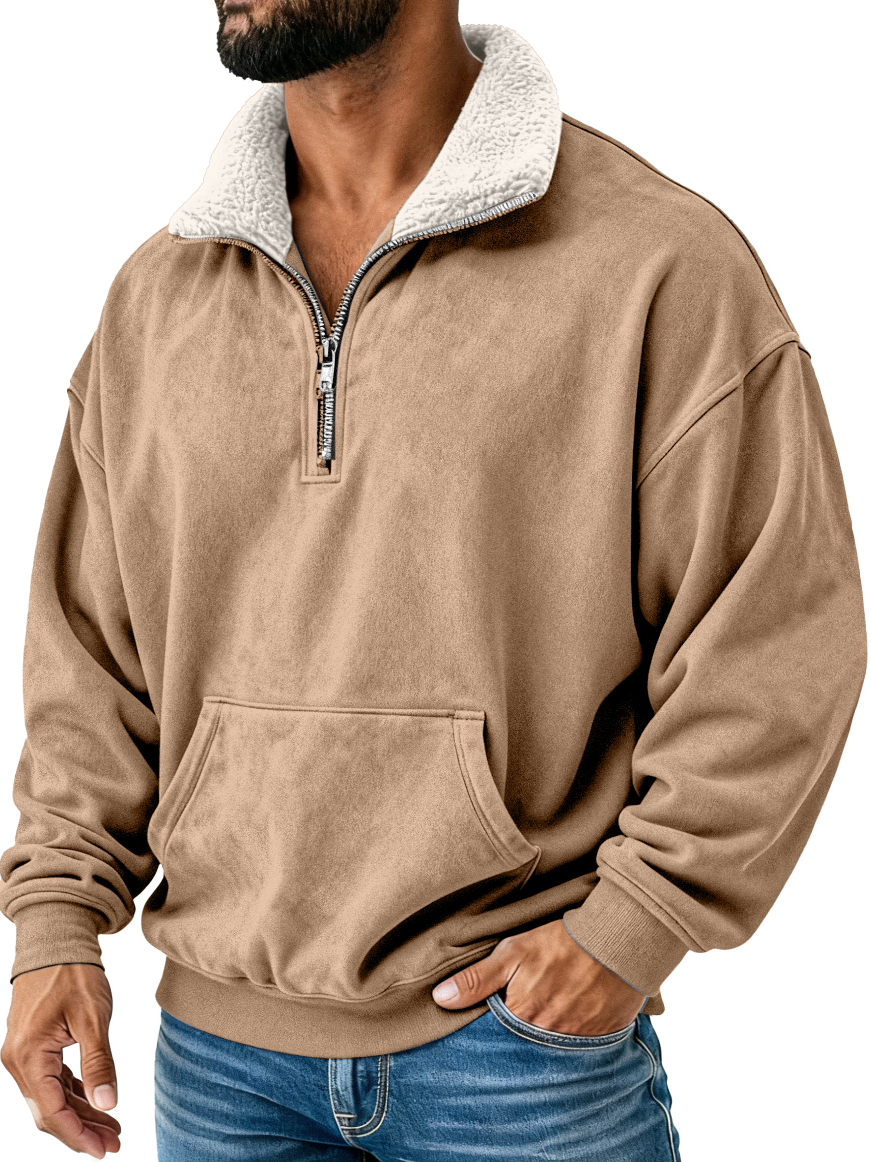 Retro Simple Plush Stand Collar Long Sleeve Sweatshirt