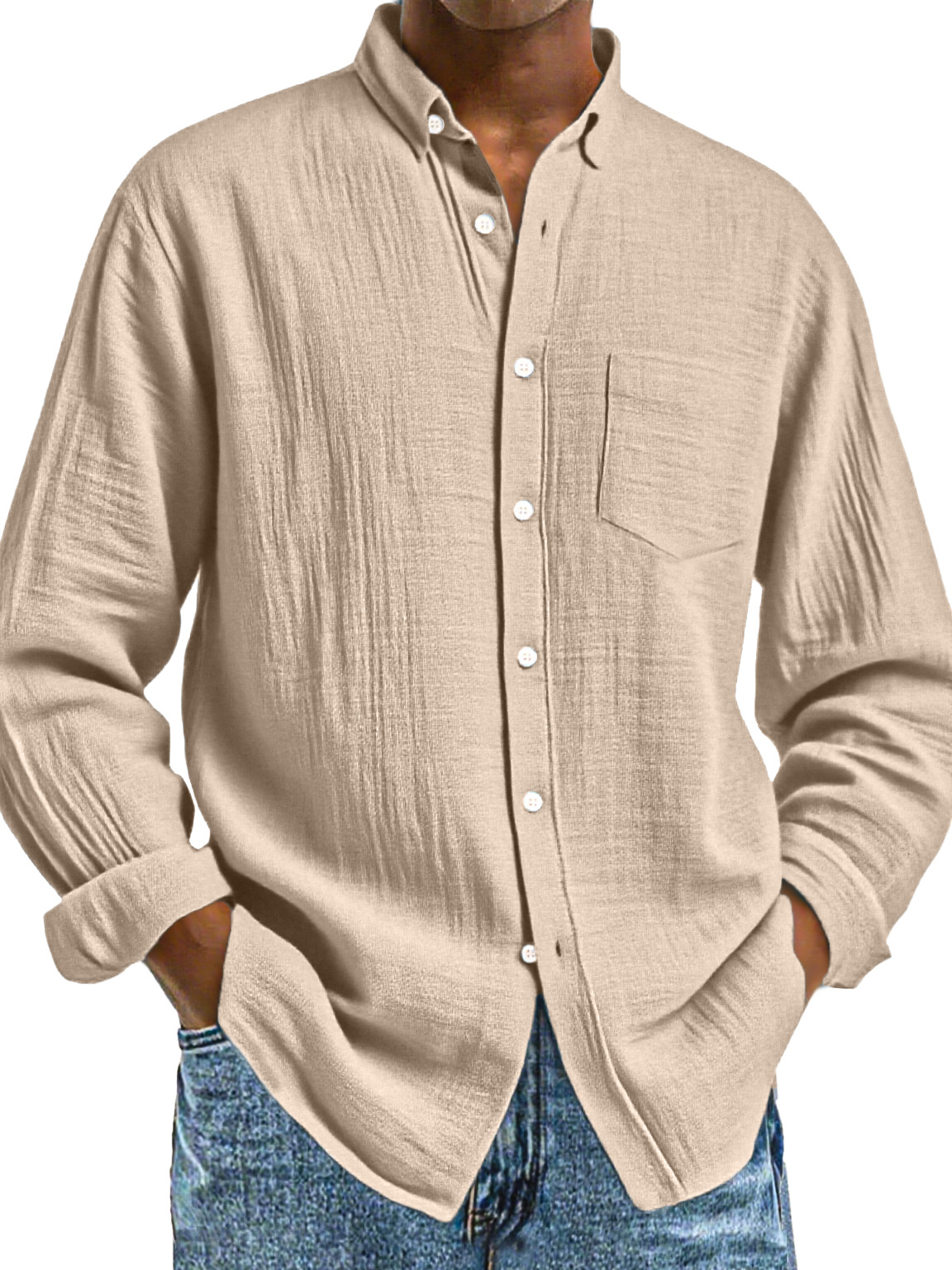 Men's Loose Everyday Breathable Solid Color Simple Long-sleeved Shirt