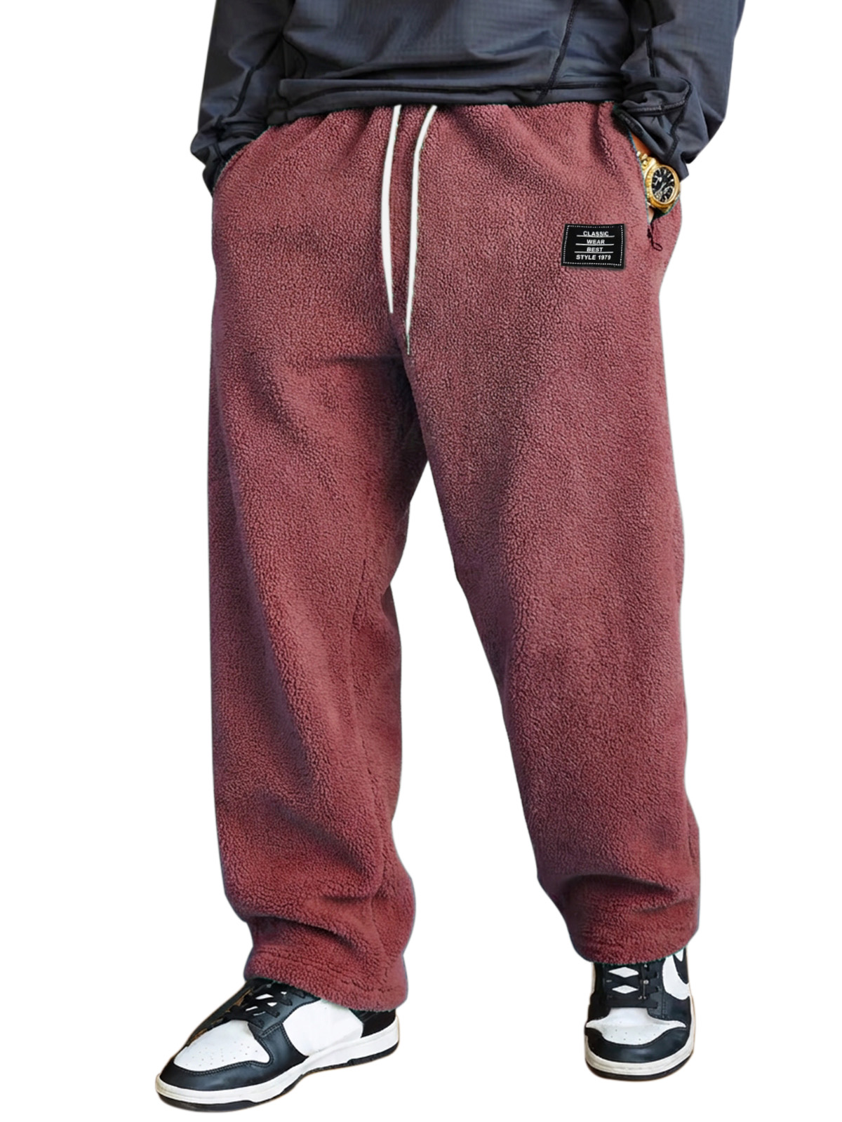 Men's Simple And Versatile Fleece Comfortable Loose Straight-leg Trousers