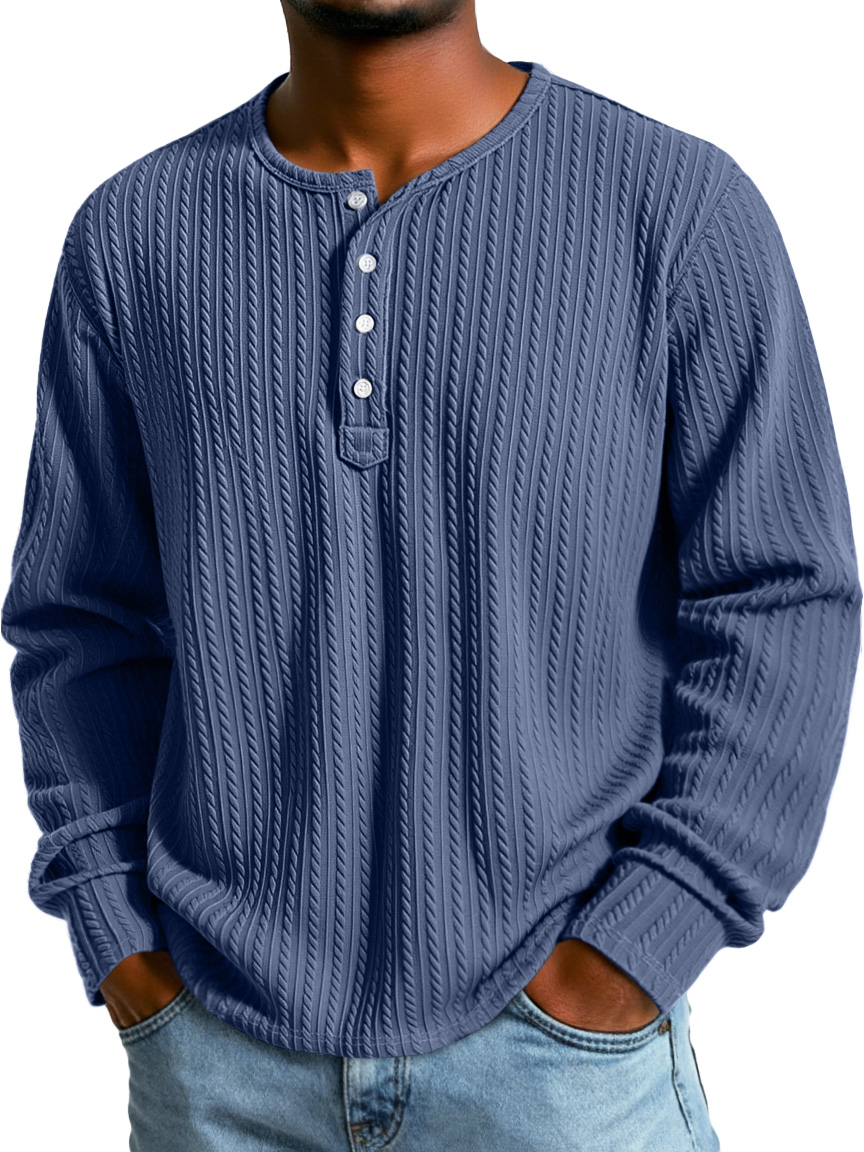 Men's Simple Texture Casual Button-down Long-sleeved Loose Henley Shirt