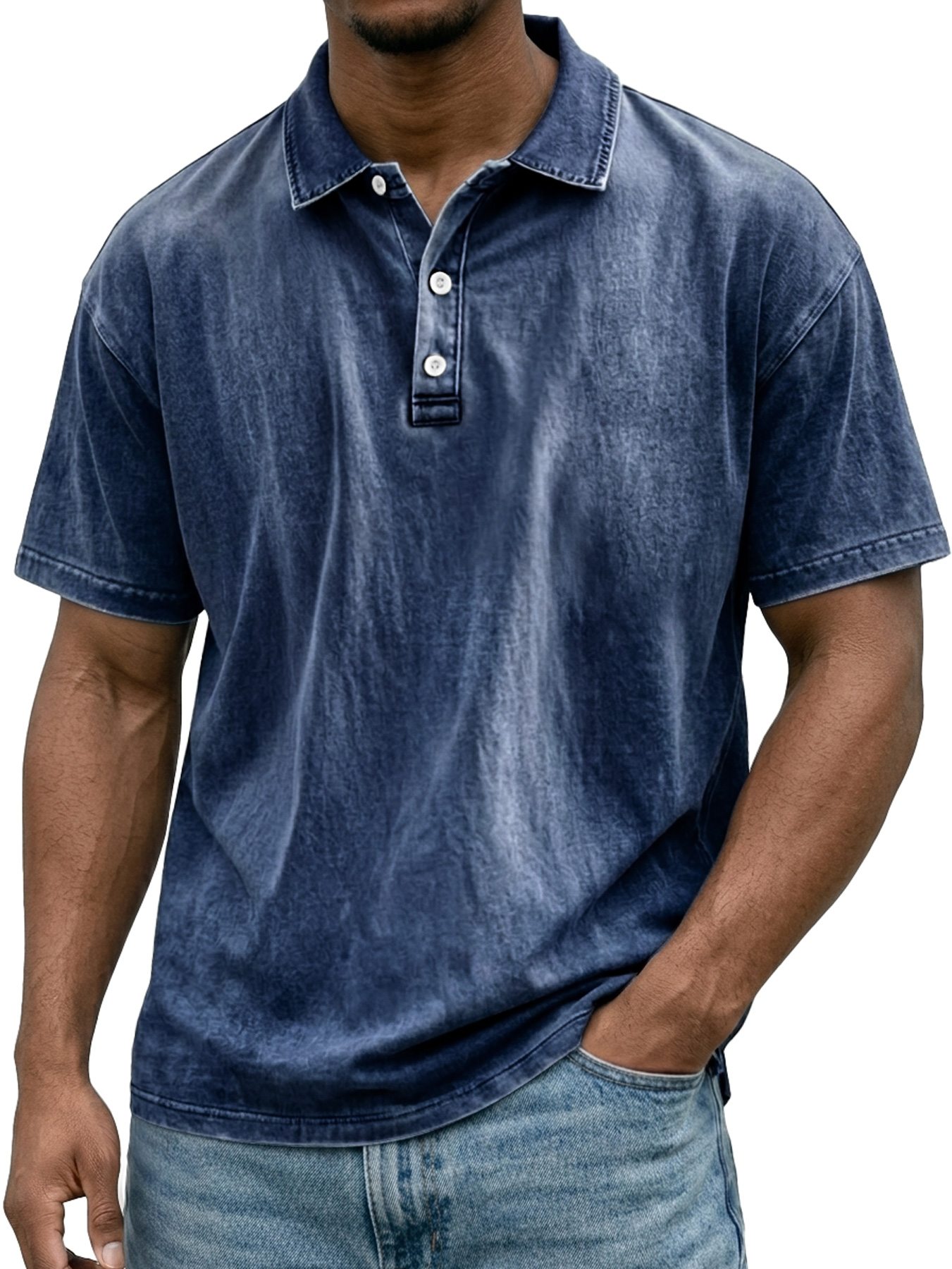 Men's Retro Casual Collared Button-Down Short-Sleeve Polo Shirt