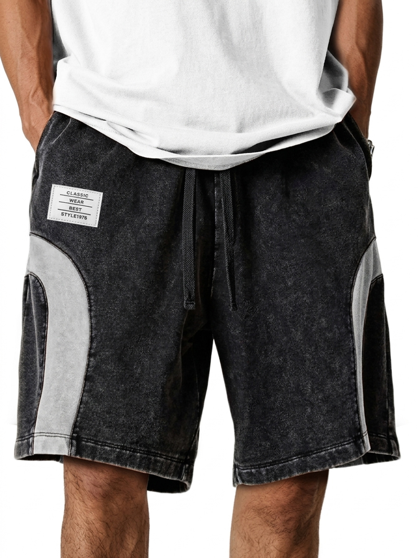 Men's Retro Deconstructed Patchwork Embroidered Logo Casual Comfort Shorts