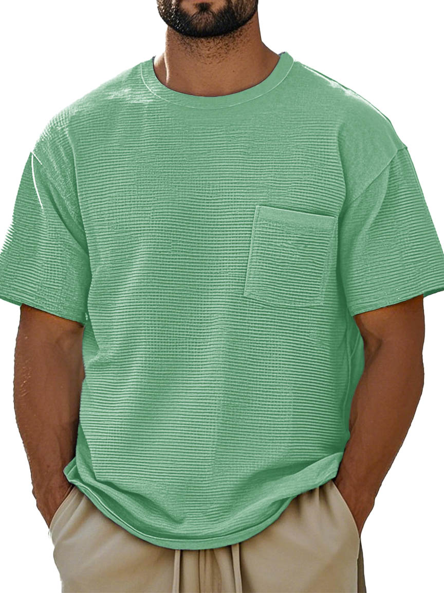 Men's Fashion Retro Texture Fabric Pocket Short-sleeved T-shirt