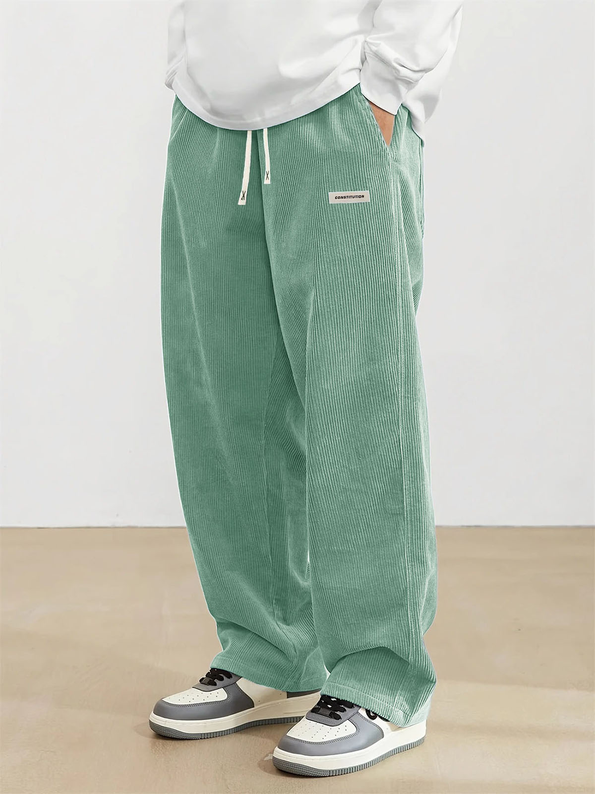  Men's Fashion Vintage Sports Corduroy Fabric Logo Embroidered Trousers 