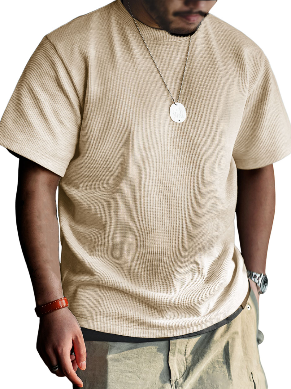 Men's Simple Waffle Fabric Short-Sleeved Round Neck T-shirt