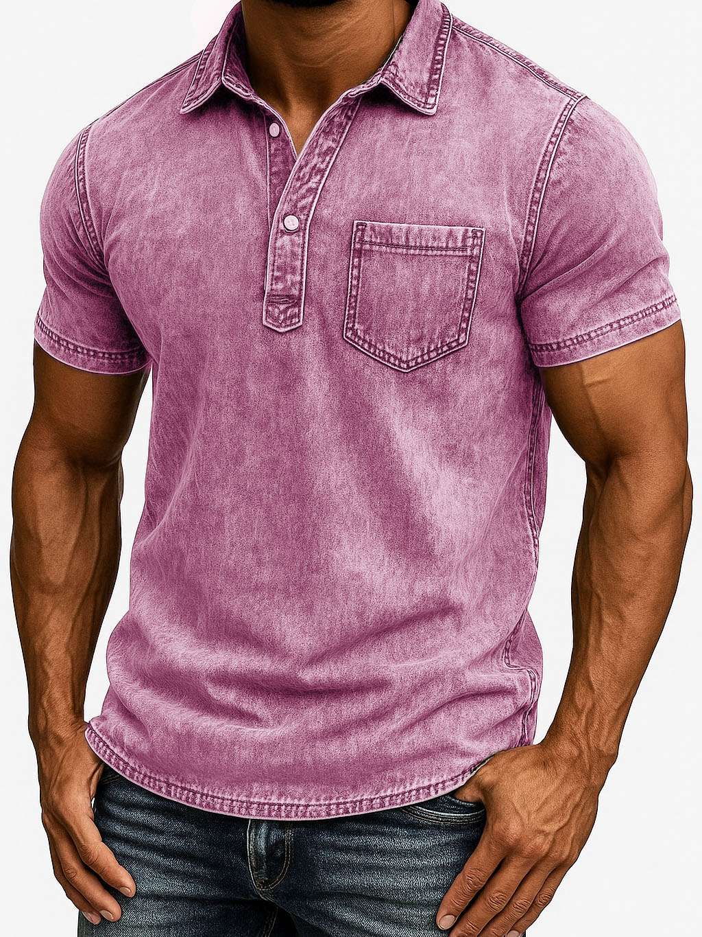 Men's Fashion Outdoor Retro Distressed Fabric Short Sleeve Pocket Polo Shirt