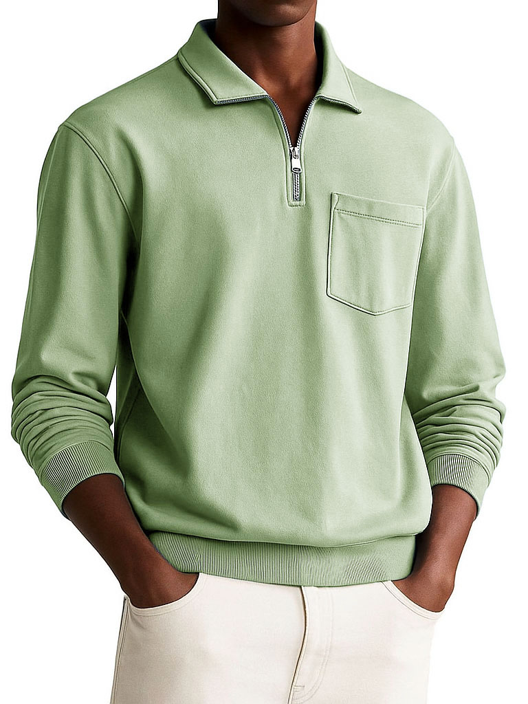 Men's Stylish Retro Everyday Multicolor Long-sleeved Lapel Pocket Polo Shirt 