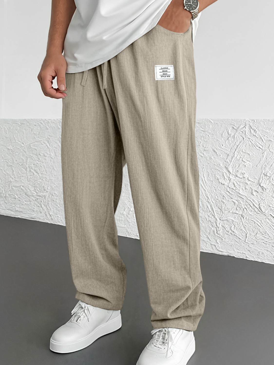 Men's Everyday Casual Embroidered Logo Solid Comfort Trousers