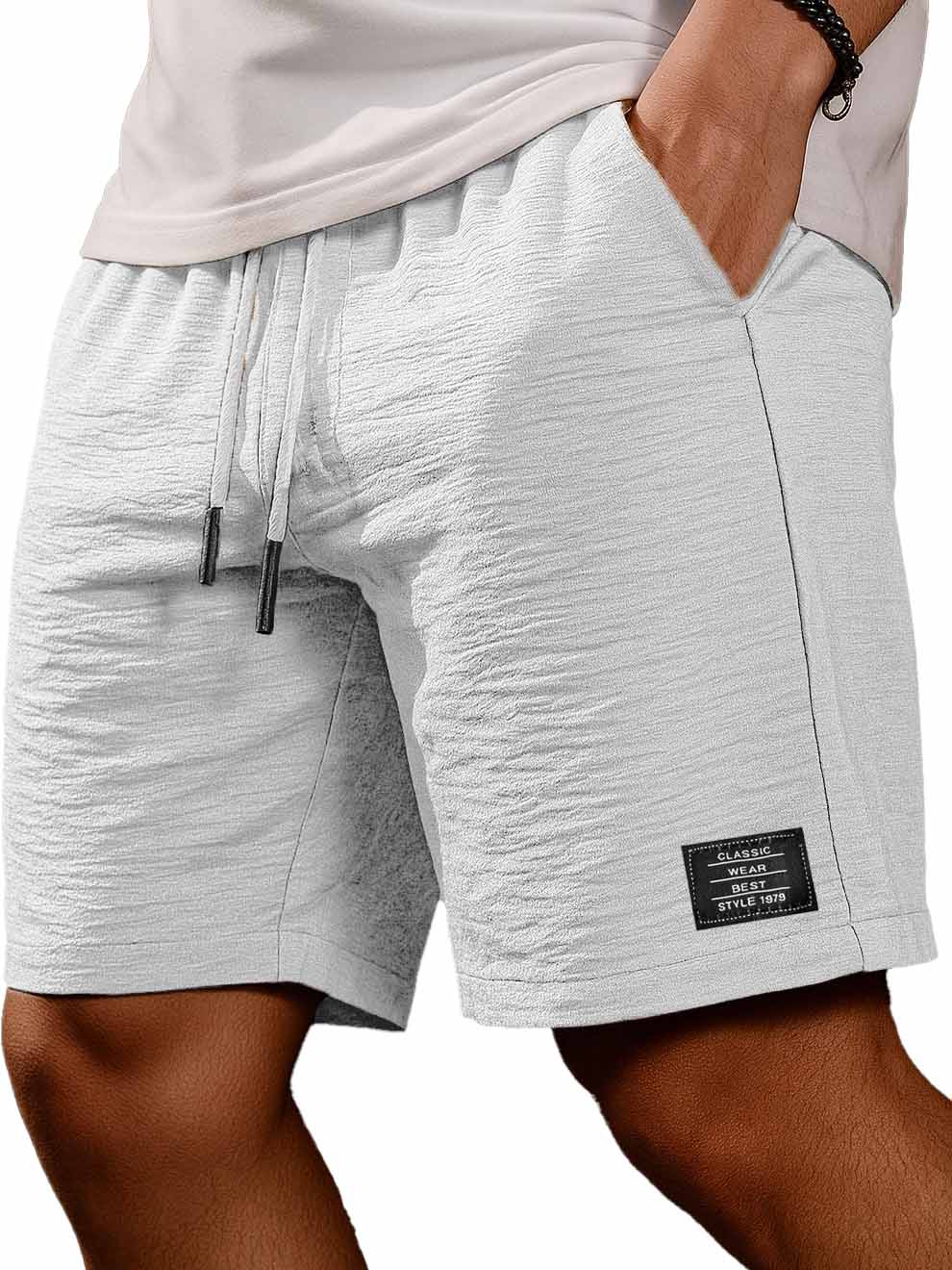 Men's Fashion Casual Daily Pleated Fabric Embroidered Logo Pocket Shorts