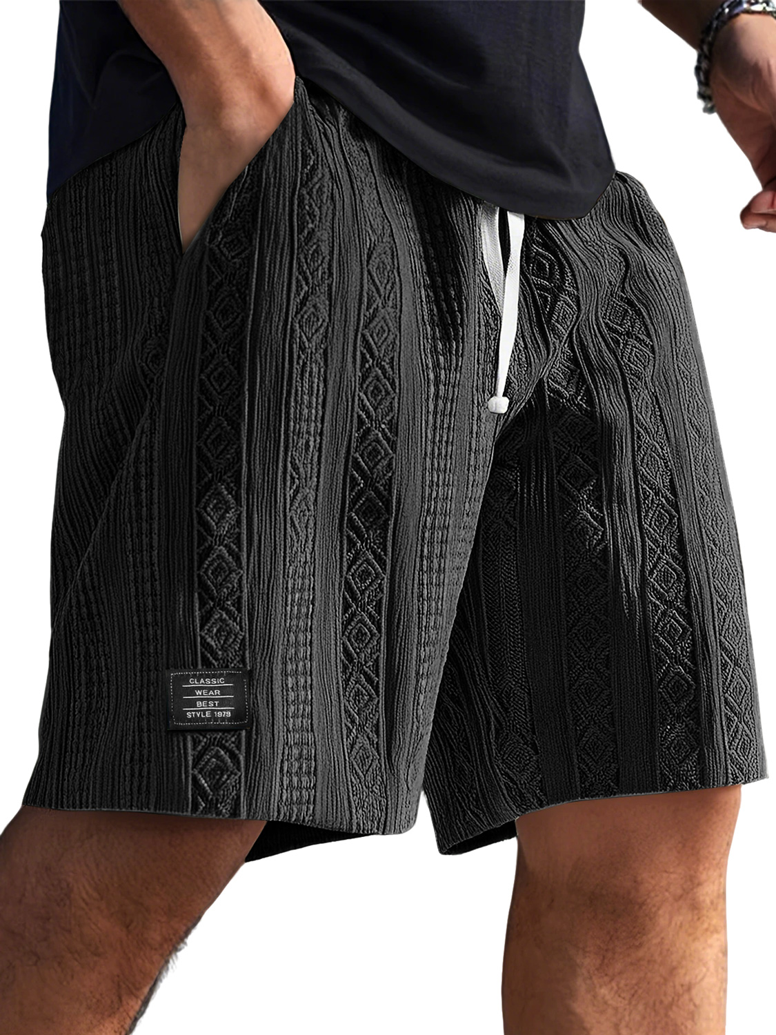Men's Daily Jacquard Texture Embroidered Logo Casual Comfort Shorts