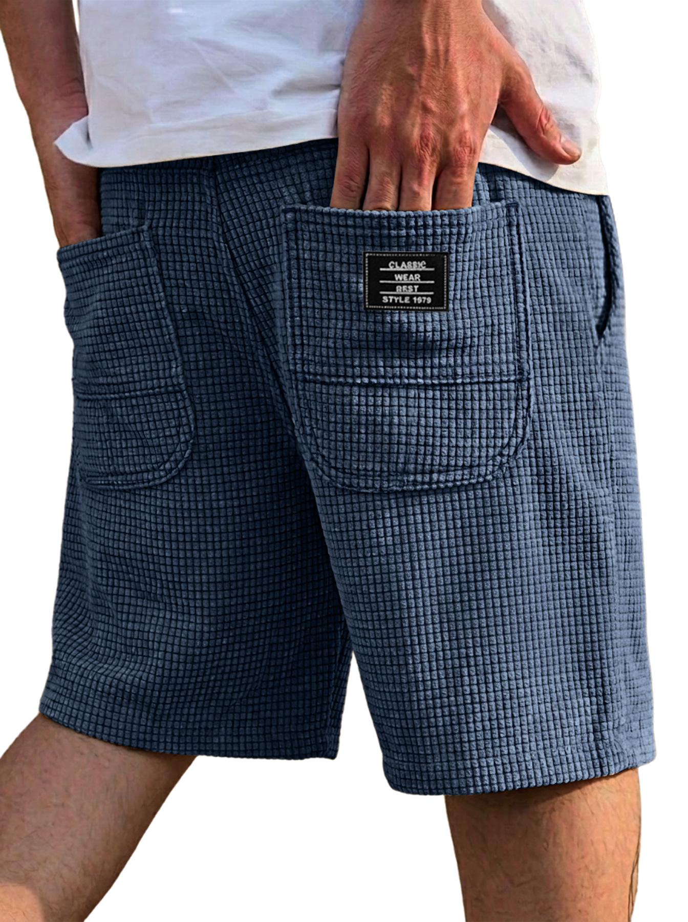 Men's Everyday Textured Embroidered Logo Casual Shorts