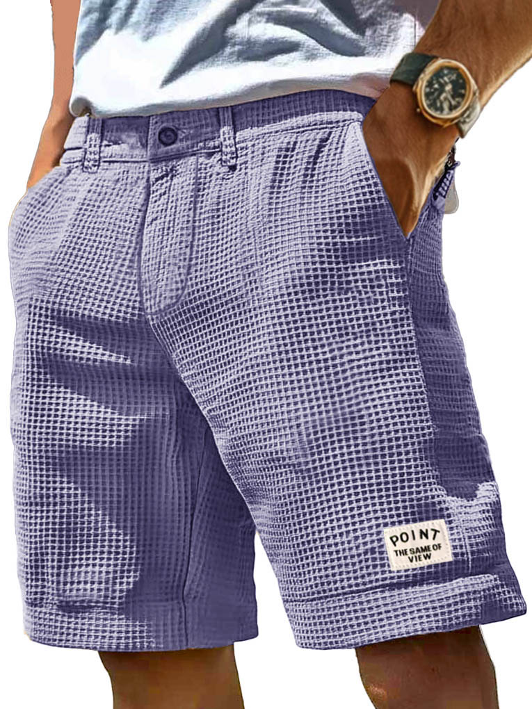 Men's Fashion Casual Waffle Fabric Pocket Embroidered Logo Shorts
