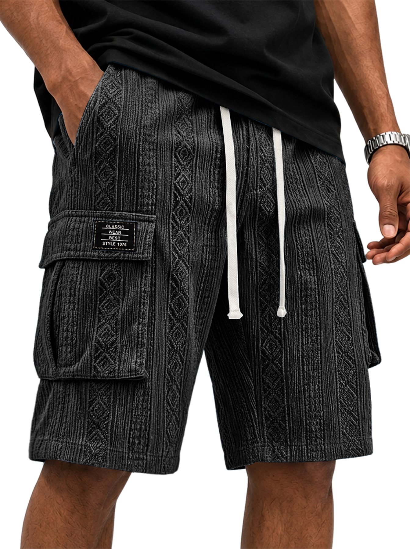 Men's Jacquard-Texture Multi-Pocket Casual Cargo Shorts