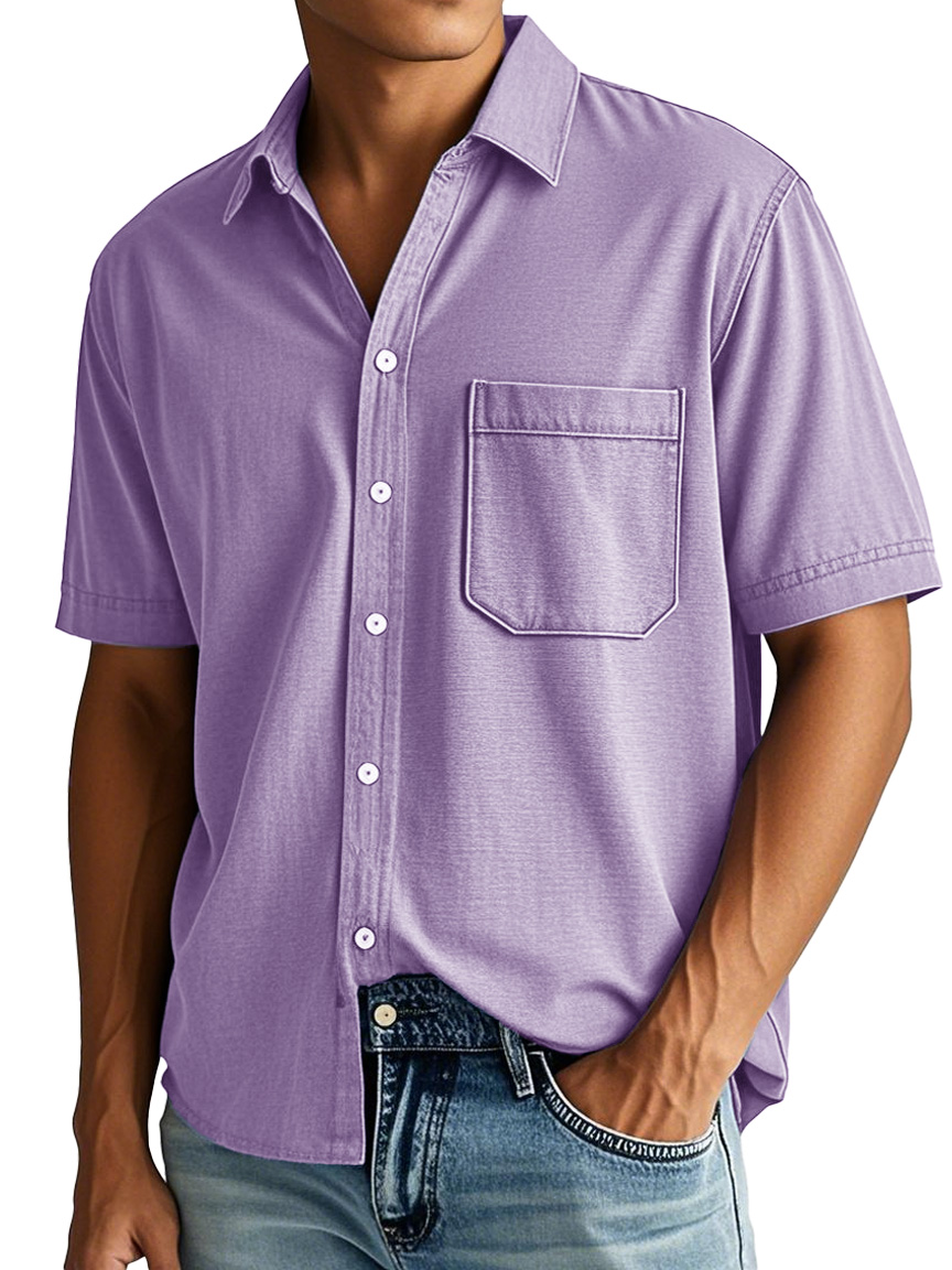 Men's Fashion Casual Lapel Pocket Short-sleeved Shirt