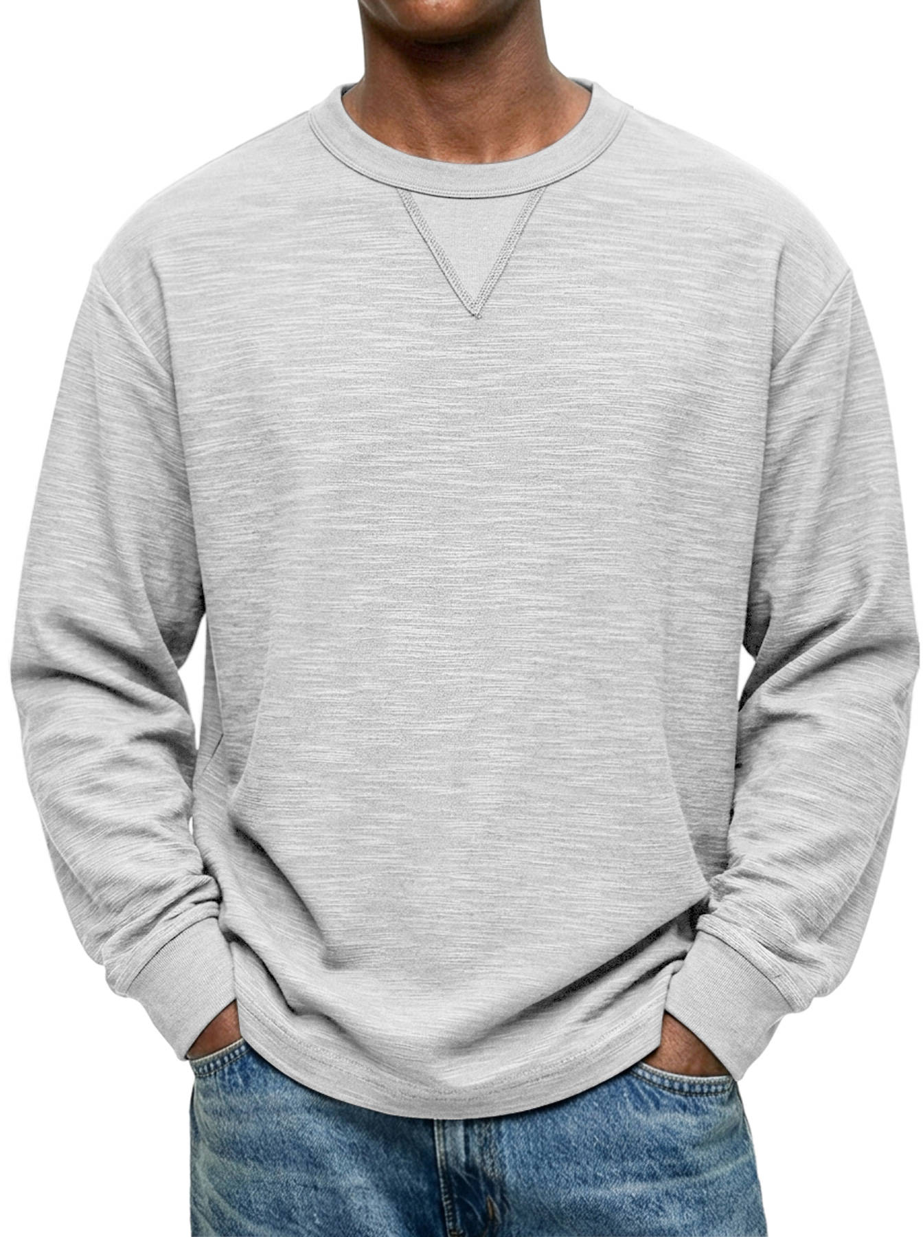 Men's Textured Long-Sleeve Crew-Neck T-Shirt with Inverted-Triangle Design