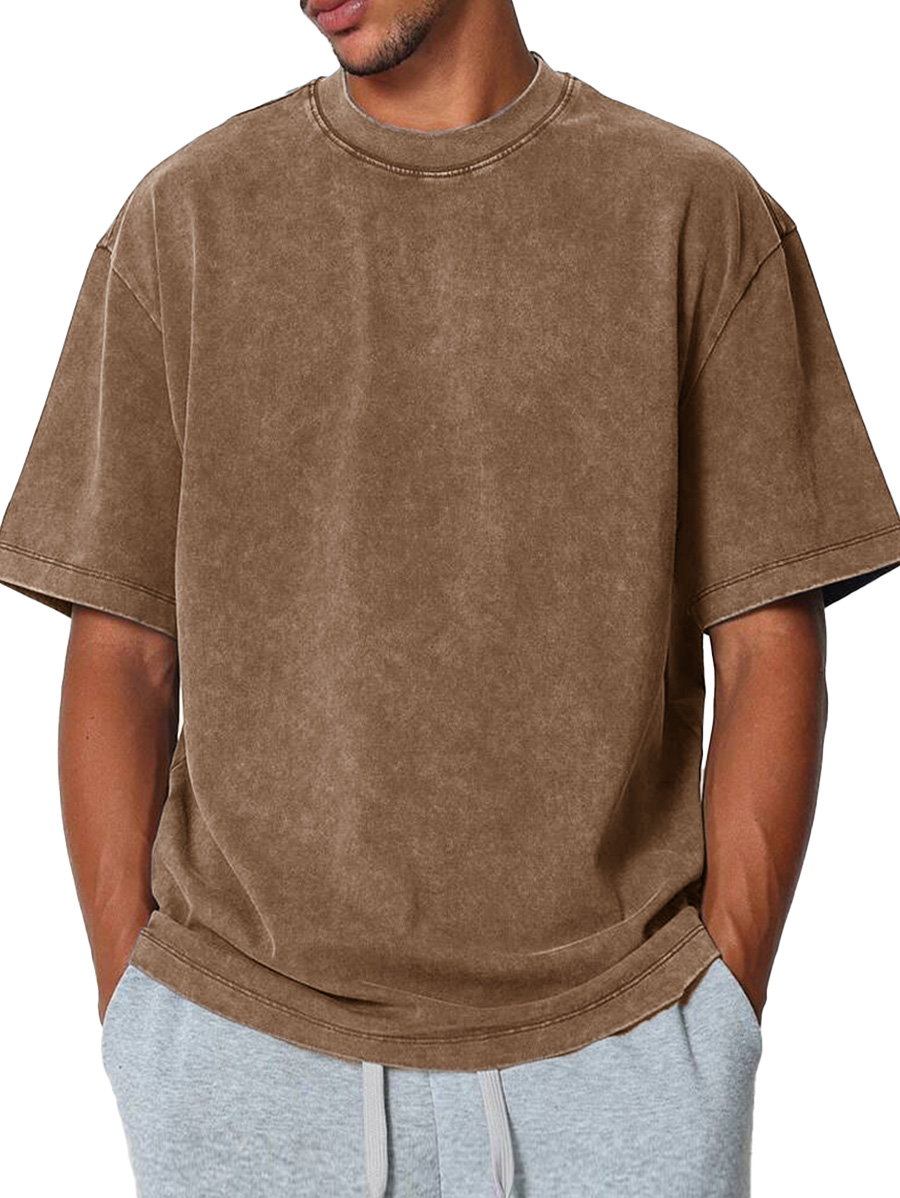 Men's Fashion Casual Retro Distressed Pure Cotton Round Neck Short-sleeved T-shirt 