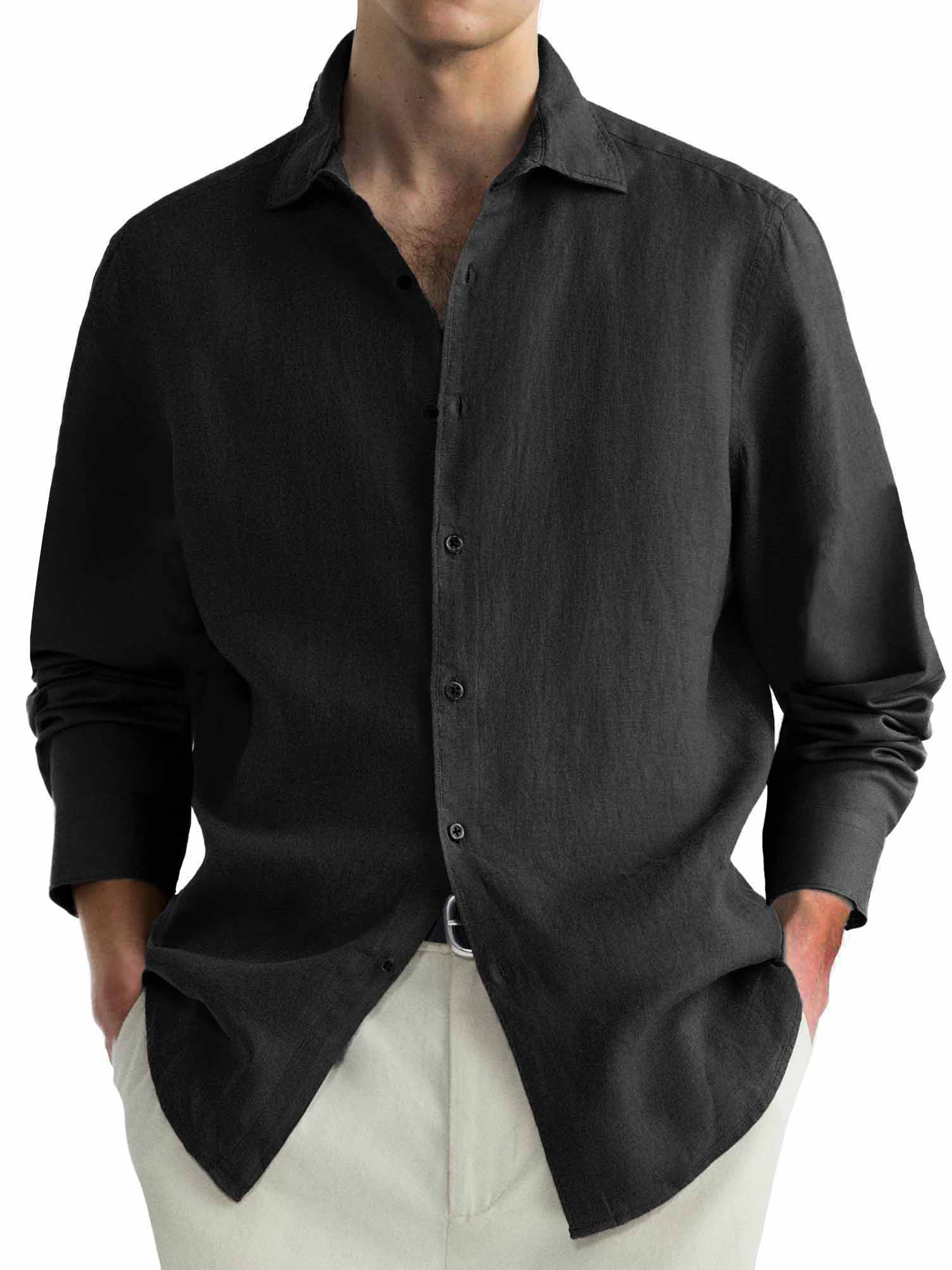 Men's Casual Simple Lapel Long Sleeve Shirt