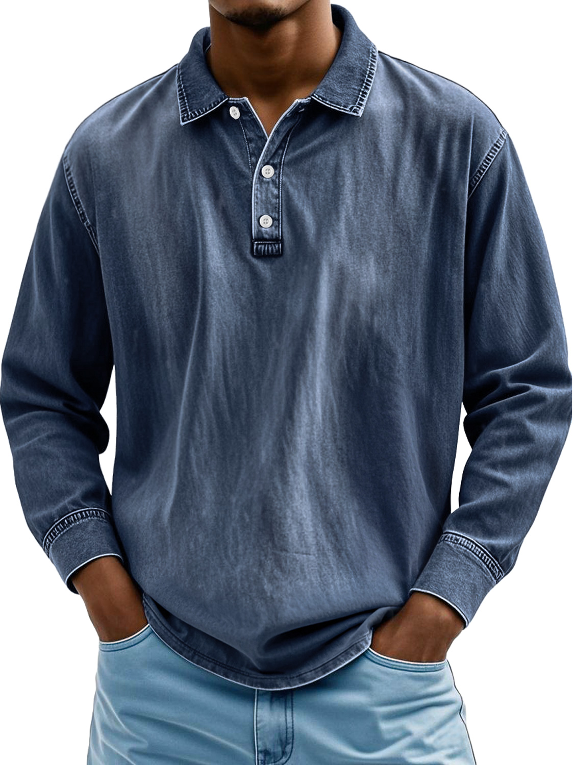 Men's Retro Lapel Button-down Casual Comfortable Long-sleeved Polo Shirt